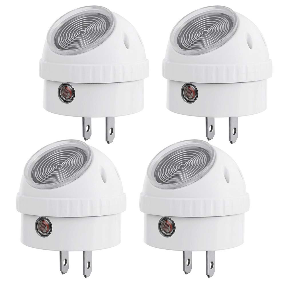 4-Pack Plug-in Night Light with Light Sensor, Warm White LED Bedroom Lights, 360° Rotating Swivel Base - Perfect for Hallways, Nurseries, Bathrooms & Staircases