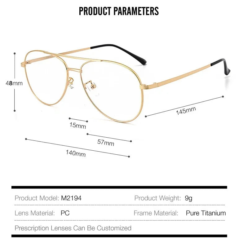 Aror Men's Full Rim Oval Double Bridge Titanium Eyeglasses 42194 - Lightweight & Durable Titanium Frame for Reading, Work, and Everyday Use