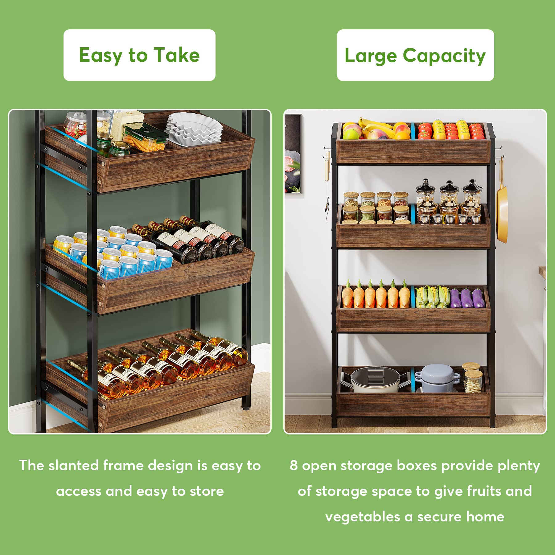Tribesigns 4-Tier Wooden Storage Shelf - Kitchen Fruit & Vegetable Basket Stand, Pantry Organizer for Snacks, Office & Store Utility Rack - Space-Saving Brown & Black Shelving Unit | Perfect for Kitchen Organization, Pantry Storage, Retail Display & Home Decor
