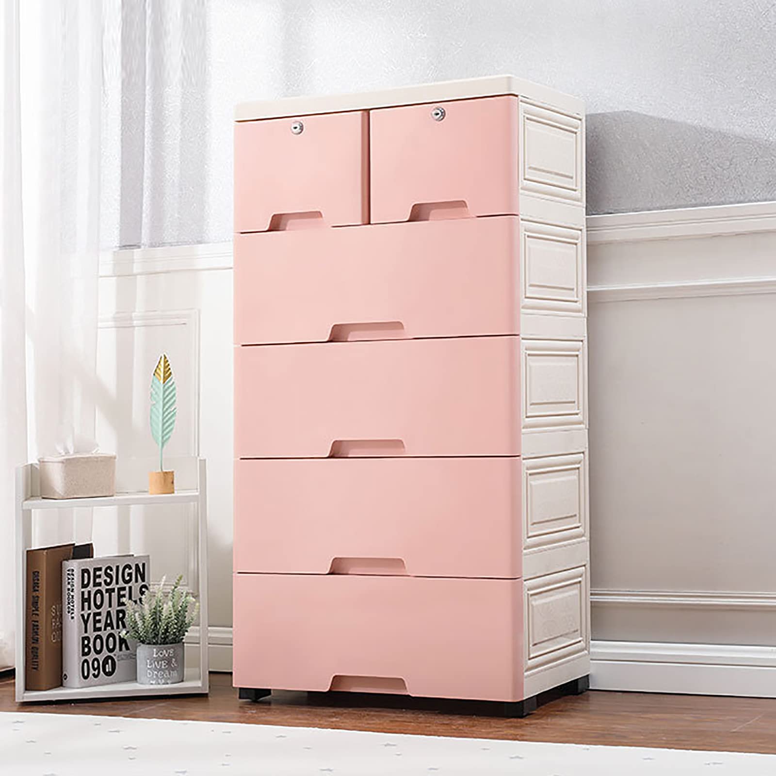 YIYIBYUS 6-Drawer Plastic Storage Cabinet - Pink Dresser Organizer for Clothes, Toys, Bedroom & Playroom | Space-Saving Closet Solution for Kids Room & Nursery Organization