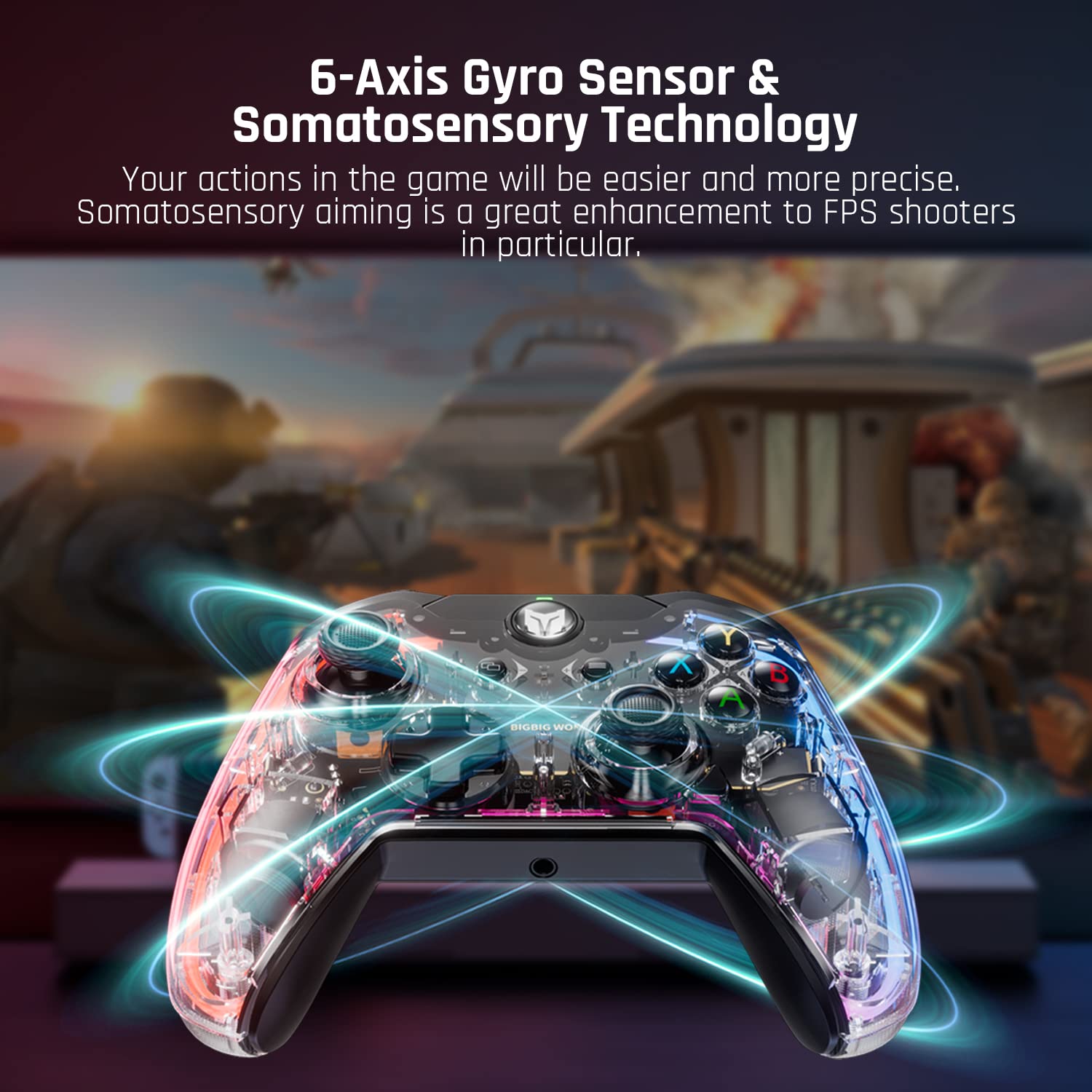 BIGBIG WON Rainbow S Wireless Gaming Controller for PC/PS4/PS5/Xbox/Switch - Ergonomic Design with RGB Lighting for Professional & Casual Gamers - Perfect for FPS, Racing, and Fighting Games