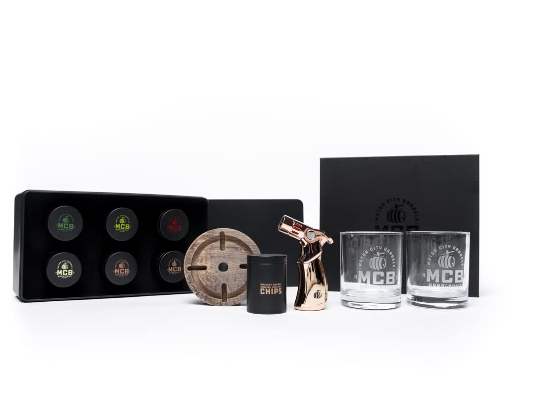 Premium Cocktail Smoker Kit with Torch & 6 Flavor Wood Chips (Vanilla, Apple Cinnamon, Lemon, Orange, Cherry, Banana Cream) - Infusion Series Smoking Set for Home Bars, Parties & Mixology Enthusiasts