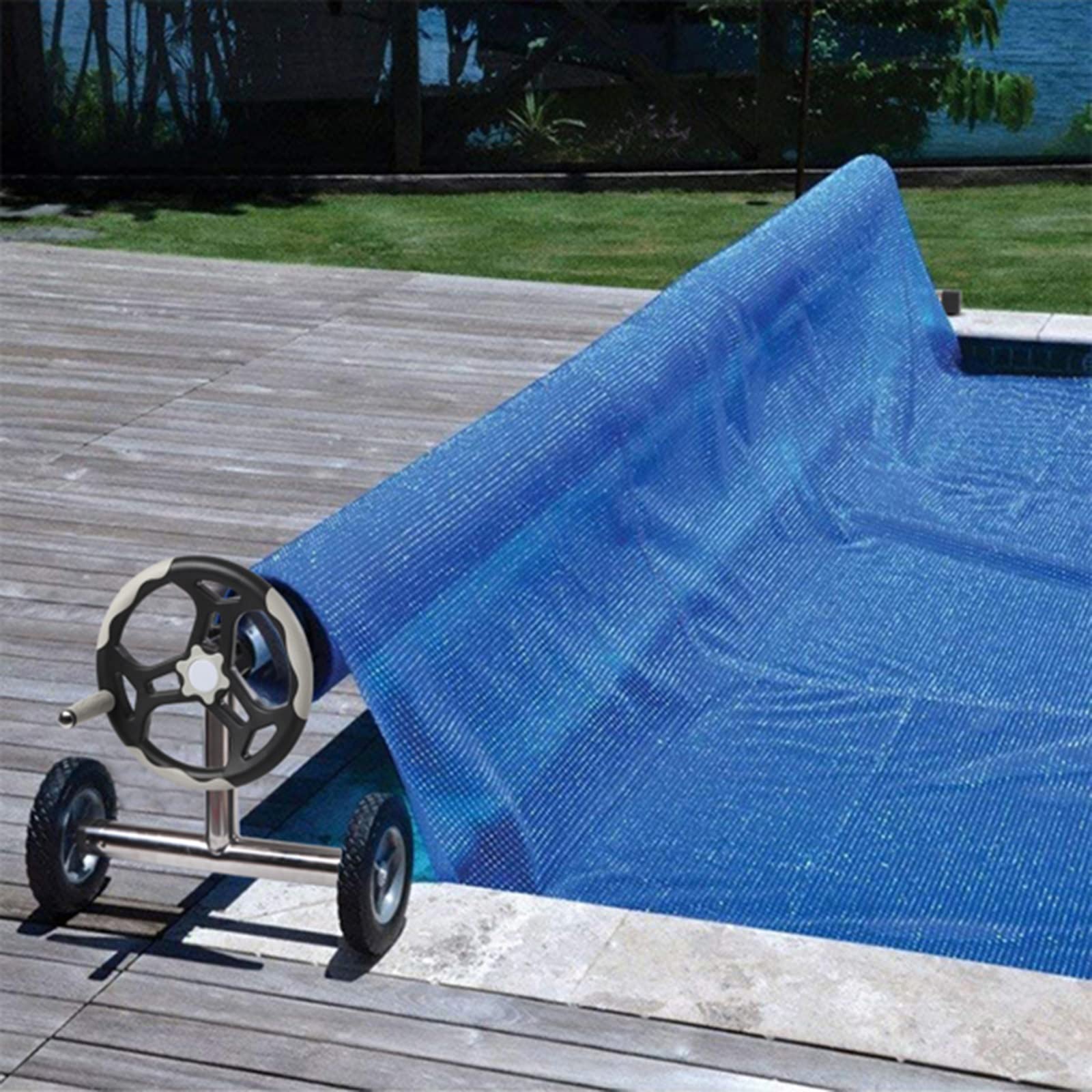 **18ft Inground Pool Safety Cover Reel Set - Heavy Duty Aluminum Solar Swimming Pool Cover Blanket with Reel (Silver) - Perfect for Year-Round Pool Protection & Winterization**