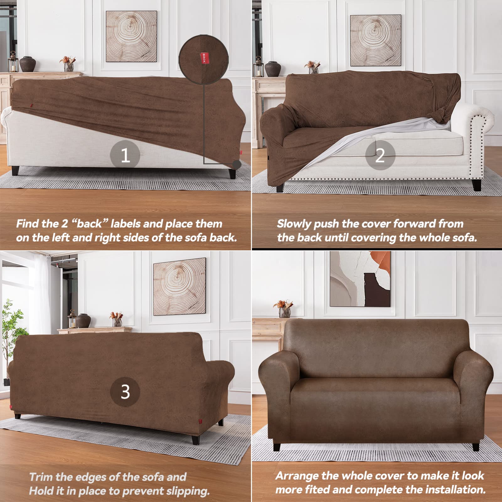 Premium Loveseat Covers for Leather Couches - Soft, Washable & Non-Slip Sofa Protector with Leather-Like Feel | Anti-Pilling 1-Piece Couch Cover for Pets & Kids | Dark Brown | Perfect for Living Room, Family Room & Home Theater Seating Protection