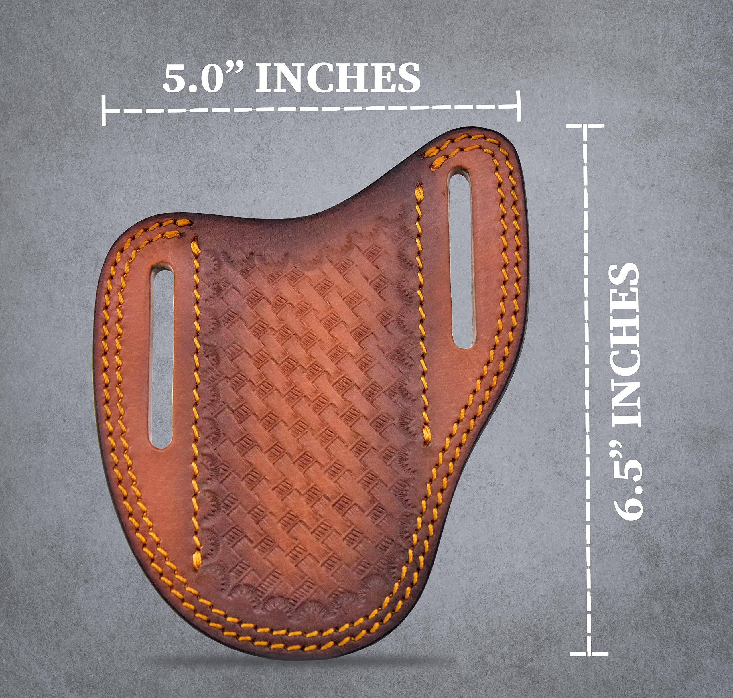 Custom Leather Sheath for Trapper & Hunting Knives - 100% Real Leather Slanted Pancake Design with Tan Both Side Carry | Durable Cover for Hercules Knives | Perfect for Outdoor Adventures, Camping & Bushcraft
