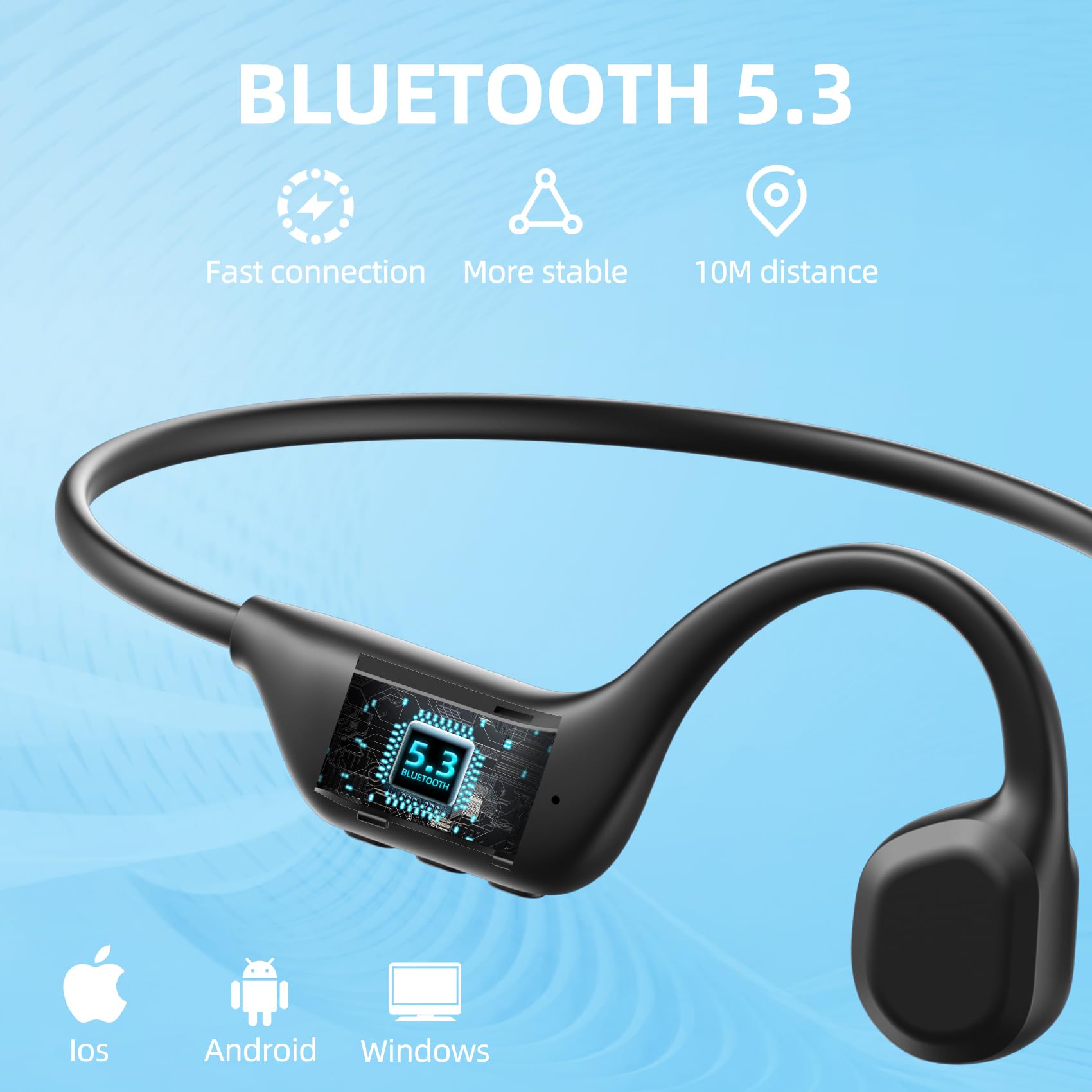 Bluetooth 5.3 Bone Conduction Headphones with Mic - Open Ear Wireless Headphones, 7H Playtime, IPX5 Sweatproof, Lightweight Sports Headset for Running, Cycling, Walking - Perfect for Gym, Workouts & Outdoor Activities