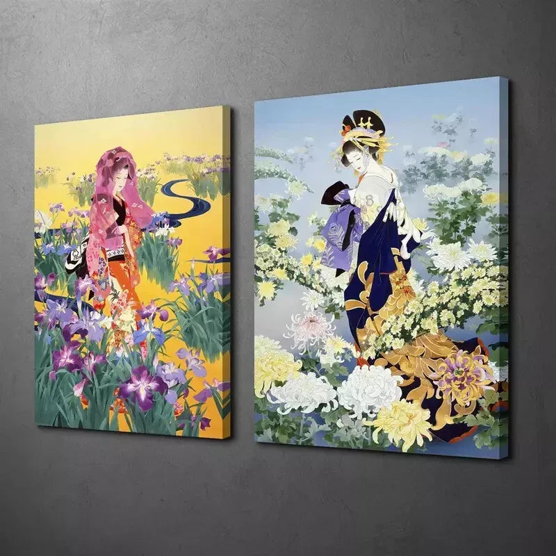 2-Piece Japanese Art Canvas Prints - Natural Plants & Flowers Landscape Framed Wall Decor 50x75cm | High Quality Australian Made Ready-to-Hang Canvas Art for Living Room, Bedroom & Office Decor