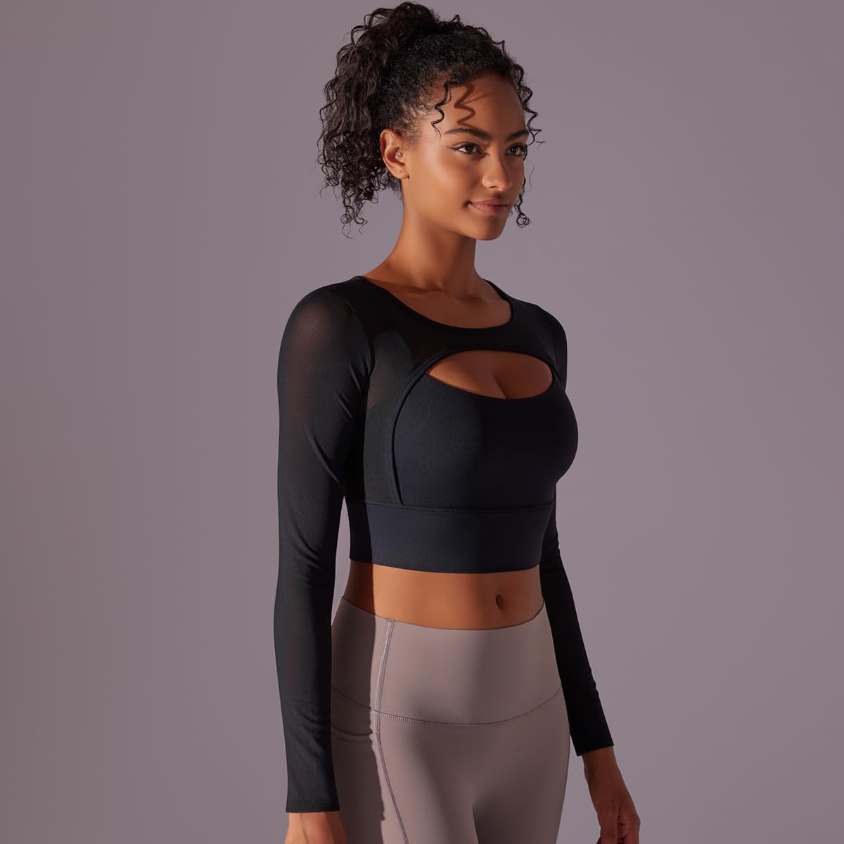 QUECY® Women's Long Sleeve Workout Tops with Front Cutout - Breathable Gym Shirts for Yoga, Running & Fitness Training | Perfect for Gym, Outdoor Sports & Active Lifestyle