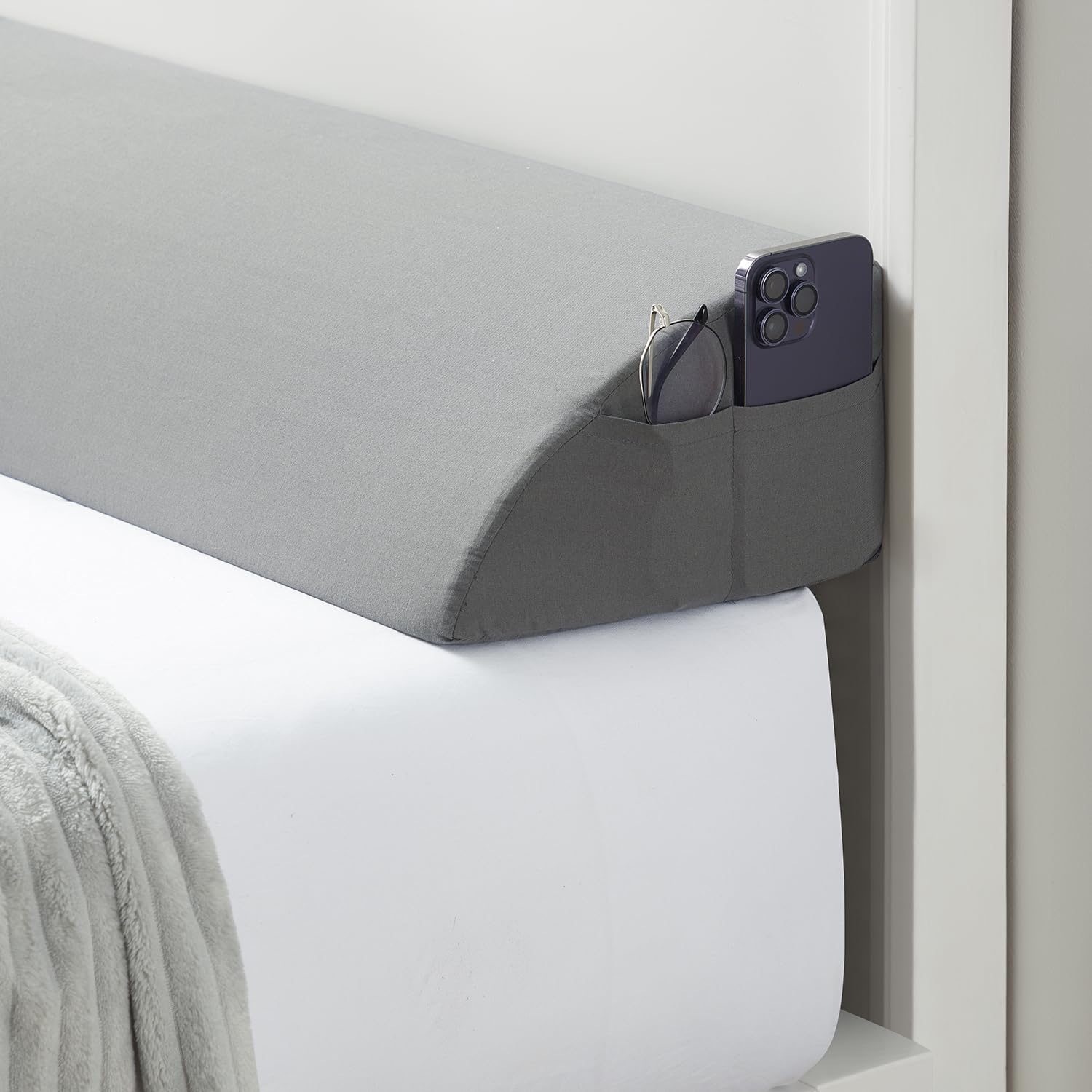 Nestl Bed Wedge Pillow for Headboard Gap - Queen Size 60x10 Inch Triangle Mattress Gap Filler with Side Pockets | Headboard Wedge Pillow for Sleeping, Back Support & Comfort | Perfect for Bedroom, Guest Room & Home Decor