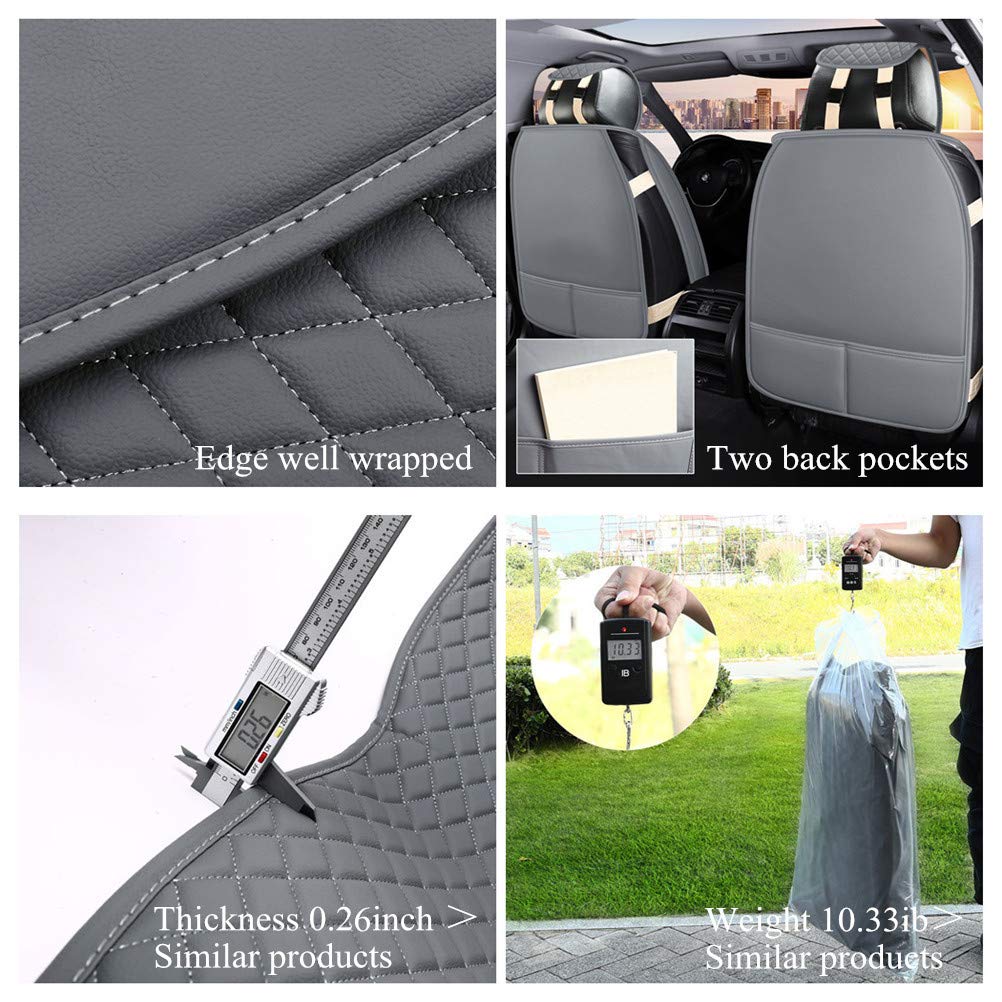 Premium Universal Leather Car Seat Covers with Crown Design - Airbag Compatible Front & Rear Set for Sedans, SUVs & Trucks (Light Gray) | Perfect for Daily Commutes, Road Trips & Protecting Your Vehicle's Interior
