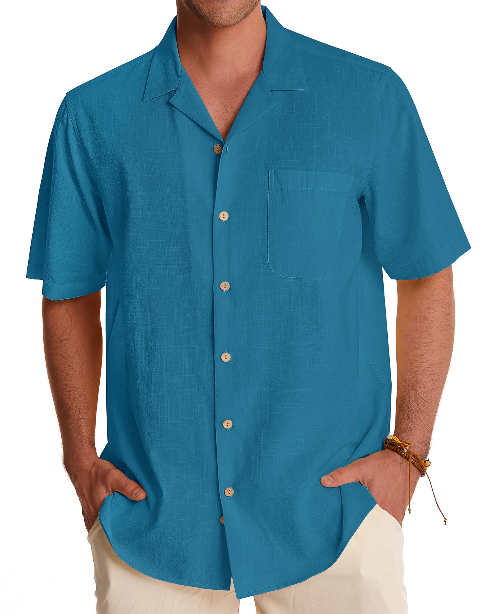 Men's Linen Short Sleeve Button Down Shirts - Breathable Cotton Summer Casual Shirts for Beach, Vacation & Hawaiian Style | Perfect for Tropical Getaways, Pool Parties & Summer Outings