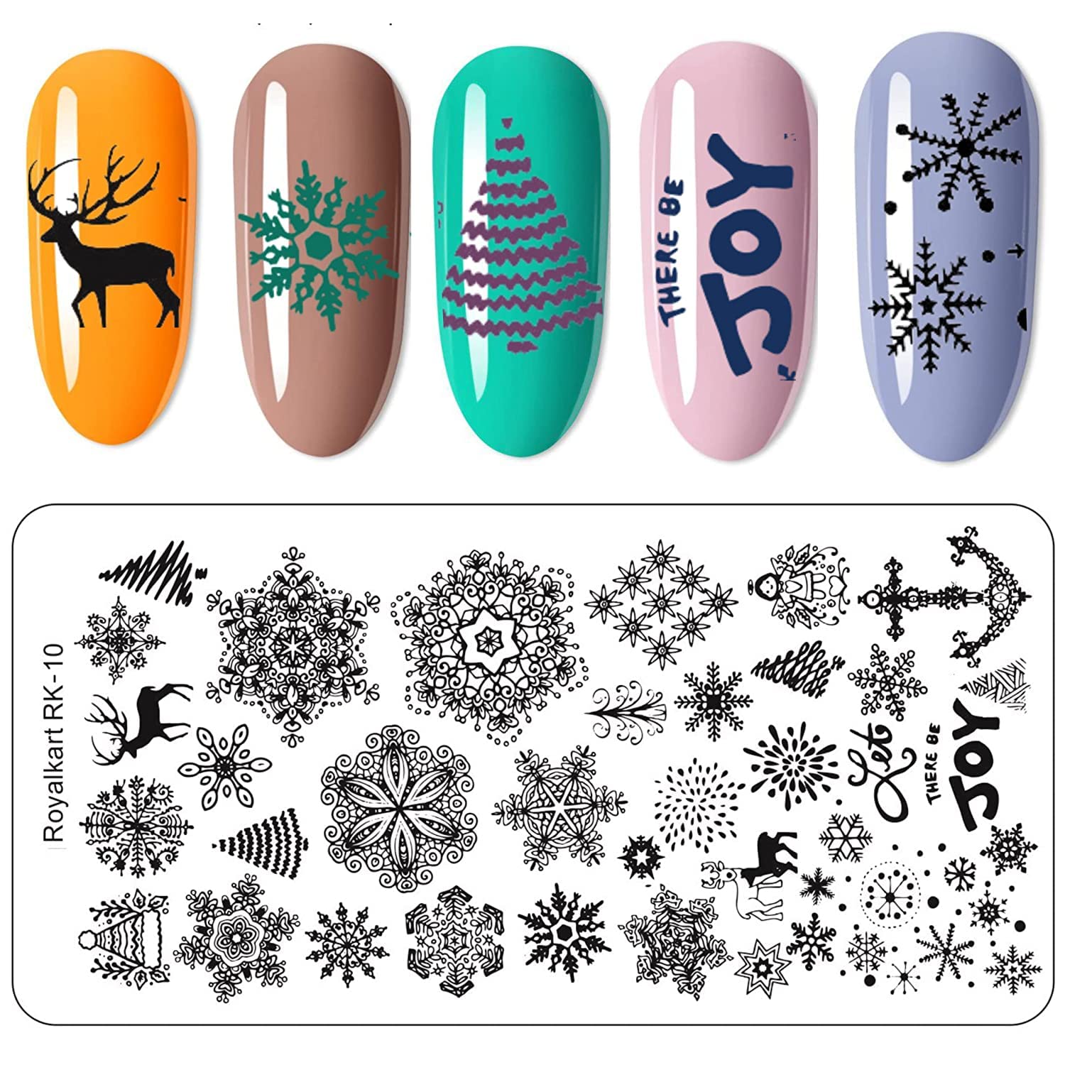 RoyalKart 3-Piece Nail Stamping Plates Set - Professional Nail Art Stamp Kit with Stamper for Creative Designs (XY16, RK09, RK10) | Perfect for DIY Manicures, Salon Nail Art & Gift Ideas
