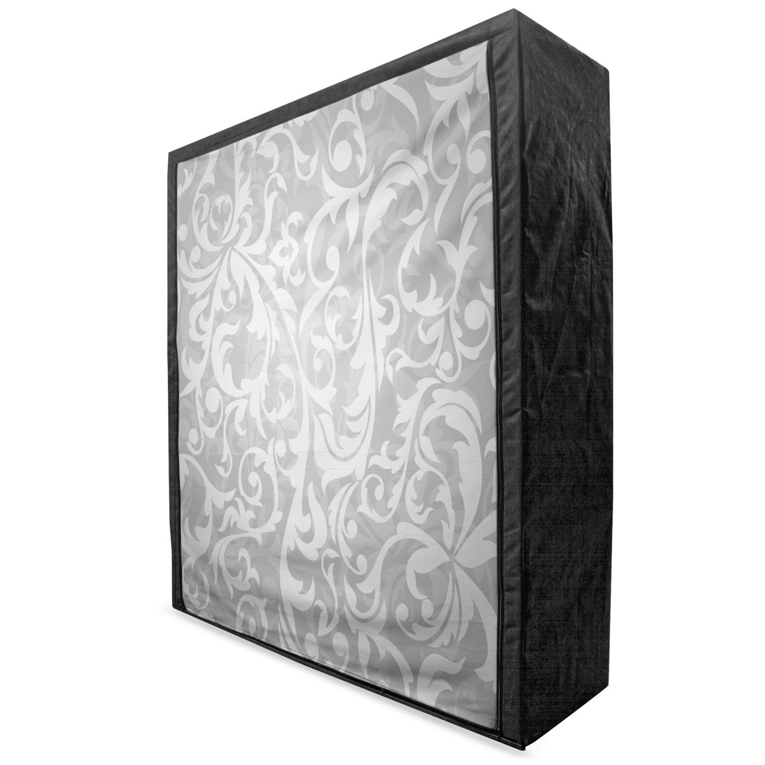 Ambesonne Grey Portable Fabric Wardrobe with Shelves - Victorian Style Large Leaf Floral Pattern, Classic Abstract French Vintage Print - 59