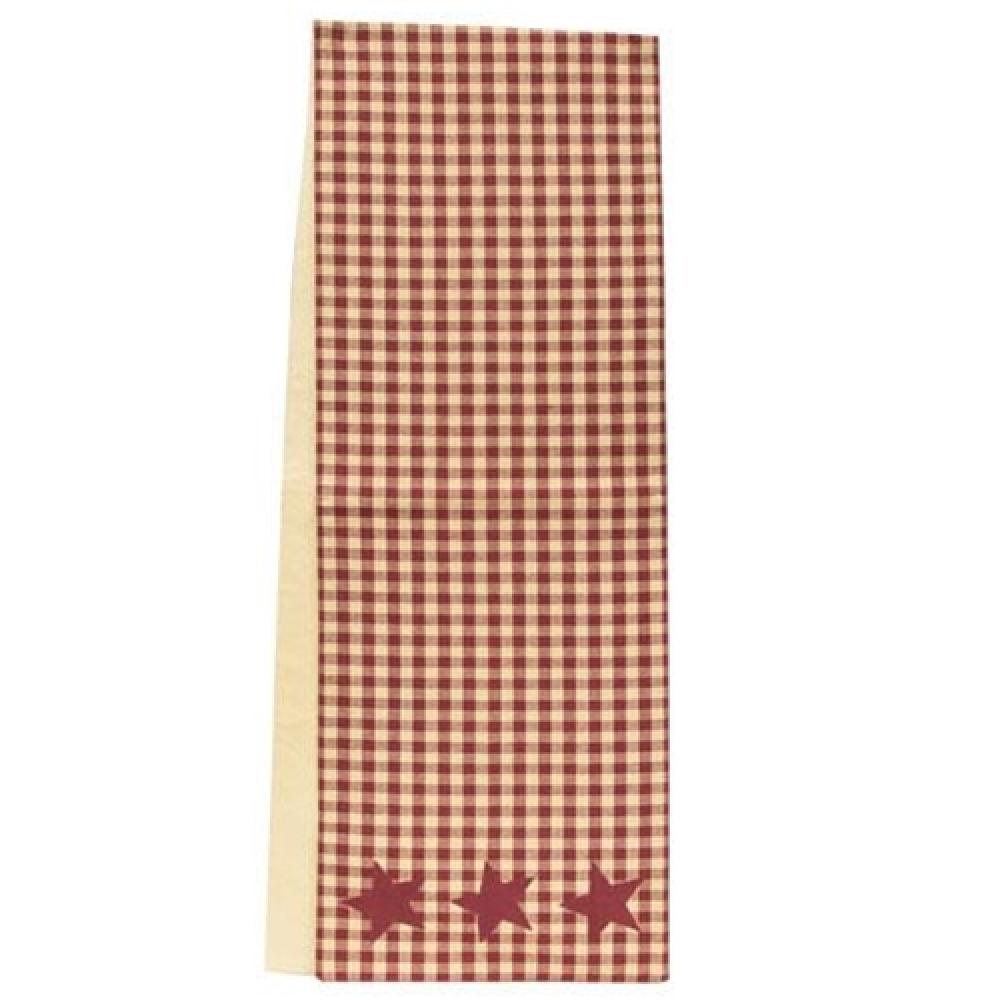 Burgundy & Tan Check Star Applique Long Table Runner - Elegant Holiday Dining Decor for Christmas, Thanksgiving & Special Occasions