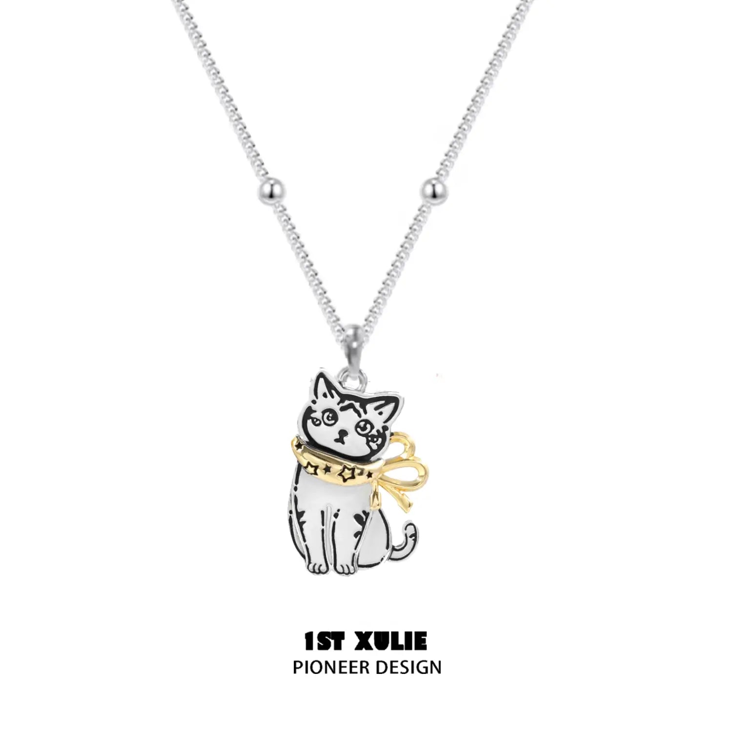 Graffiti Kitten Sterling Silver Pendant Necklace for Women - 925 Silver Lazy Cat Charm Jewelry - Perfect Gift for Cat Lovers, Birthday & Anniversary
