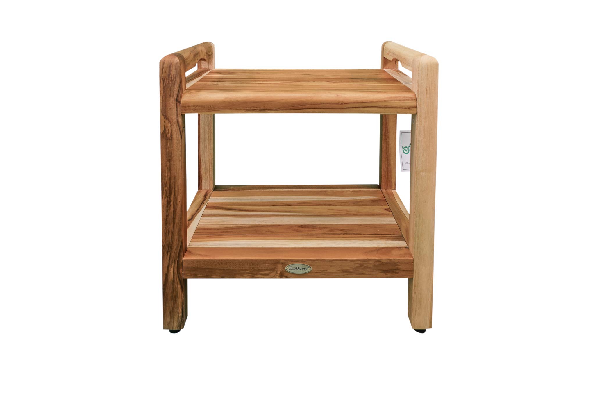 EcoDecors Eleganto 20 Inch Waterproof Teak Wood Shower Bench - Non-Slip Bathroom Stool with Storage for Safety & Organization - Perfect for Elderly, Spa & Small Bathrooms