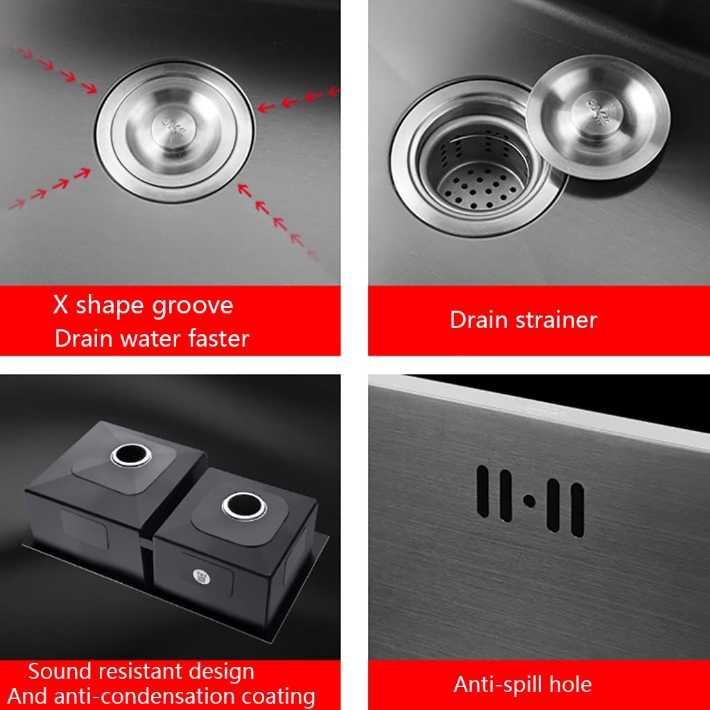Premium 28x16x8.3 Inch Stainless Steel Undermount Double Bowl Kitchen Sink with Drain Tray - Black Nano Coating, Heavy Duty for Modern Homes - Perfect for Meal Prep, Washing Dishes & Entertaining