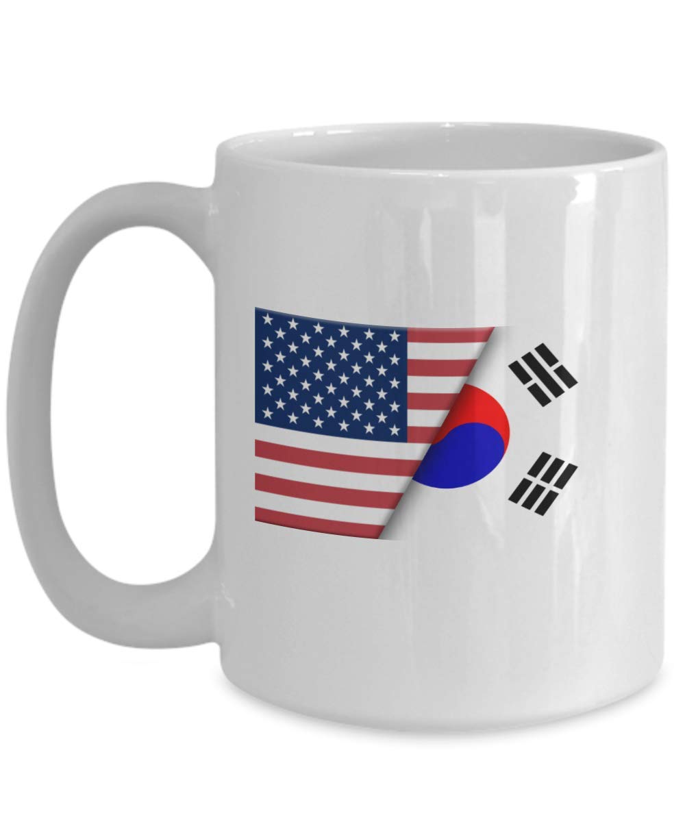 USA & South Korea Dual Citizen Gift - 15oz White Coffee Mug with Korean Flag Design - Perfect for Immigrants, Travelers & Patriotic Home Decor