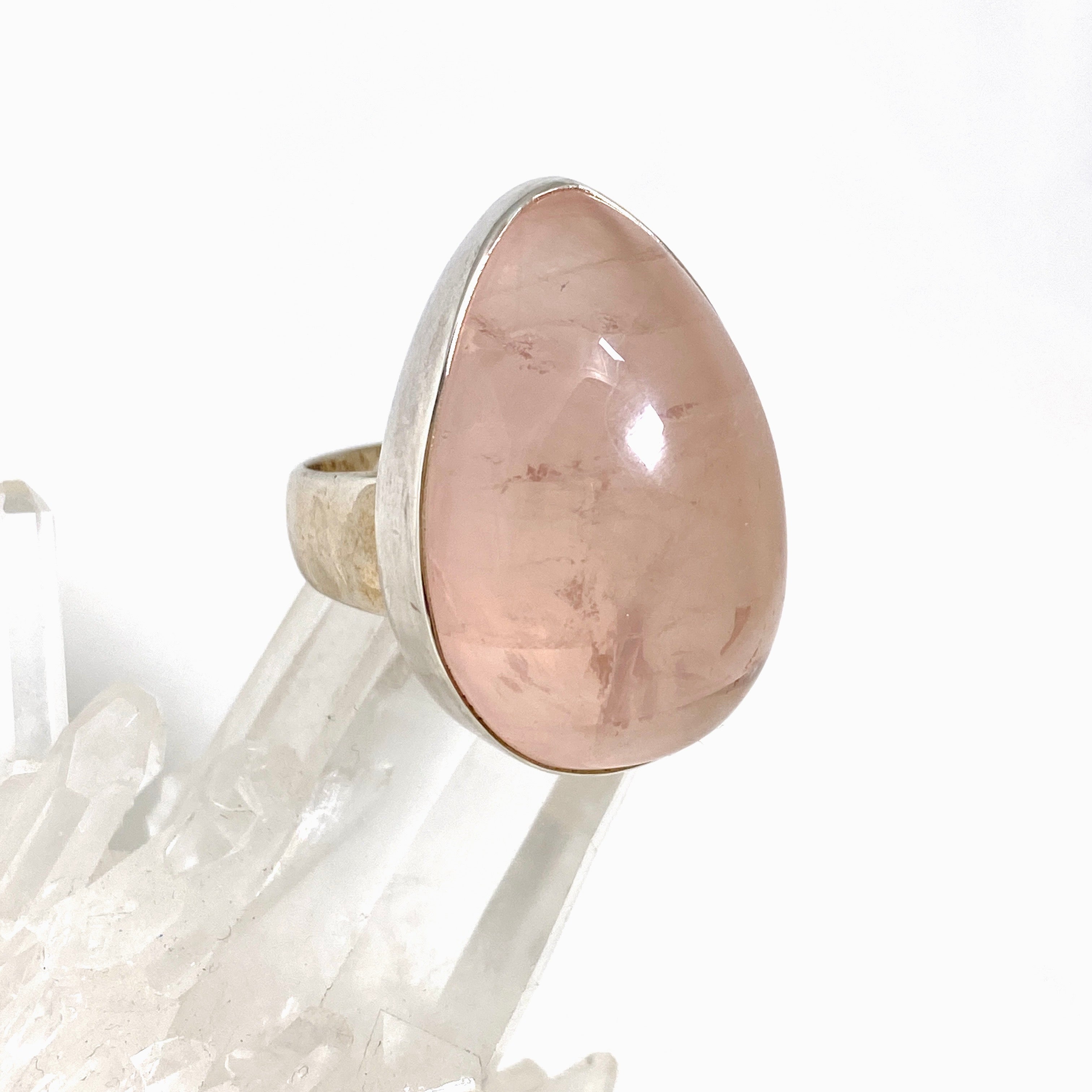Rose Quartz Teardrop Cabochon Ring - Size 10 - KRGJ1308 - Elegant Handmade Jewelry for Women, Perfect for Weddings, Parties & Everyday Wear