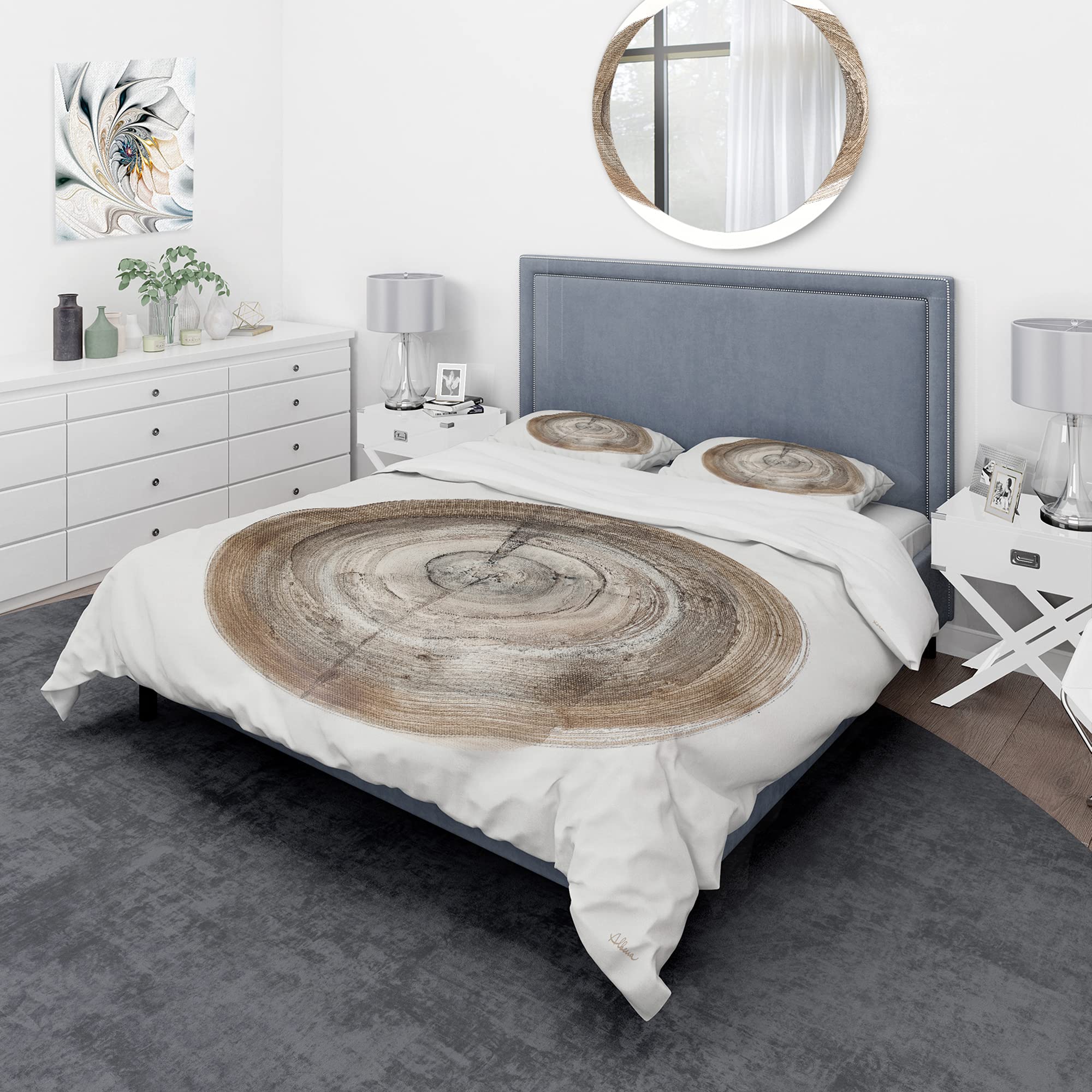 Circle Natural Elements Farmhouse Duvet Cover Set - King Size Beige Abstract Bedding 3-Piece Set | All Season Comfort for Rustic & Modern Bedrooms