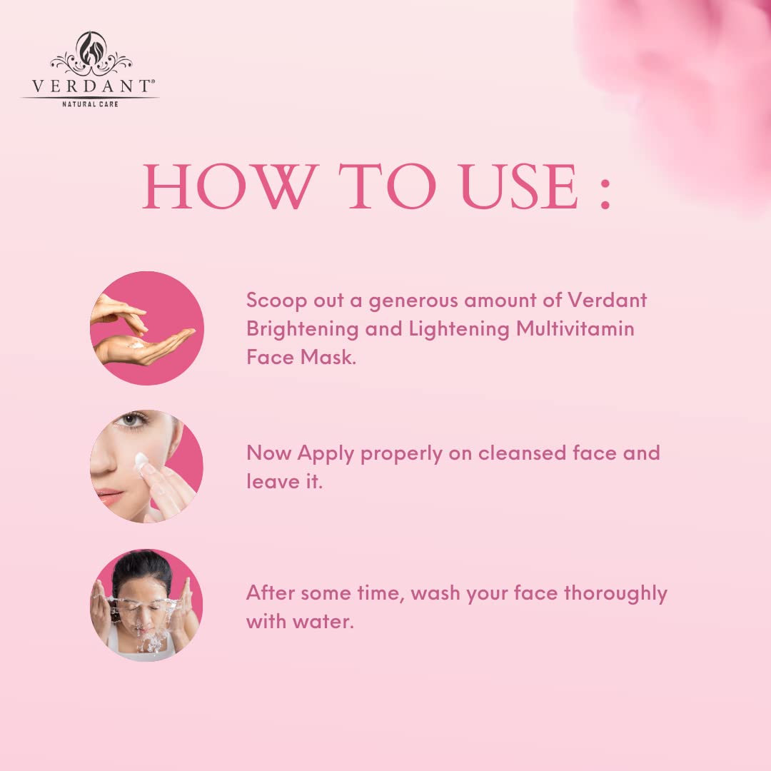 Verdant Natural Care Skin Whitening & Brightening Face Mask for Glowing Skin - Sulphate & Paraben Free - 100ml | Hydrating & Revitalizing Treatment for Dull Skin - Perfect for Nighttime Skincare Routine & Spa Days