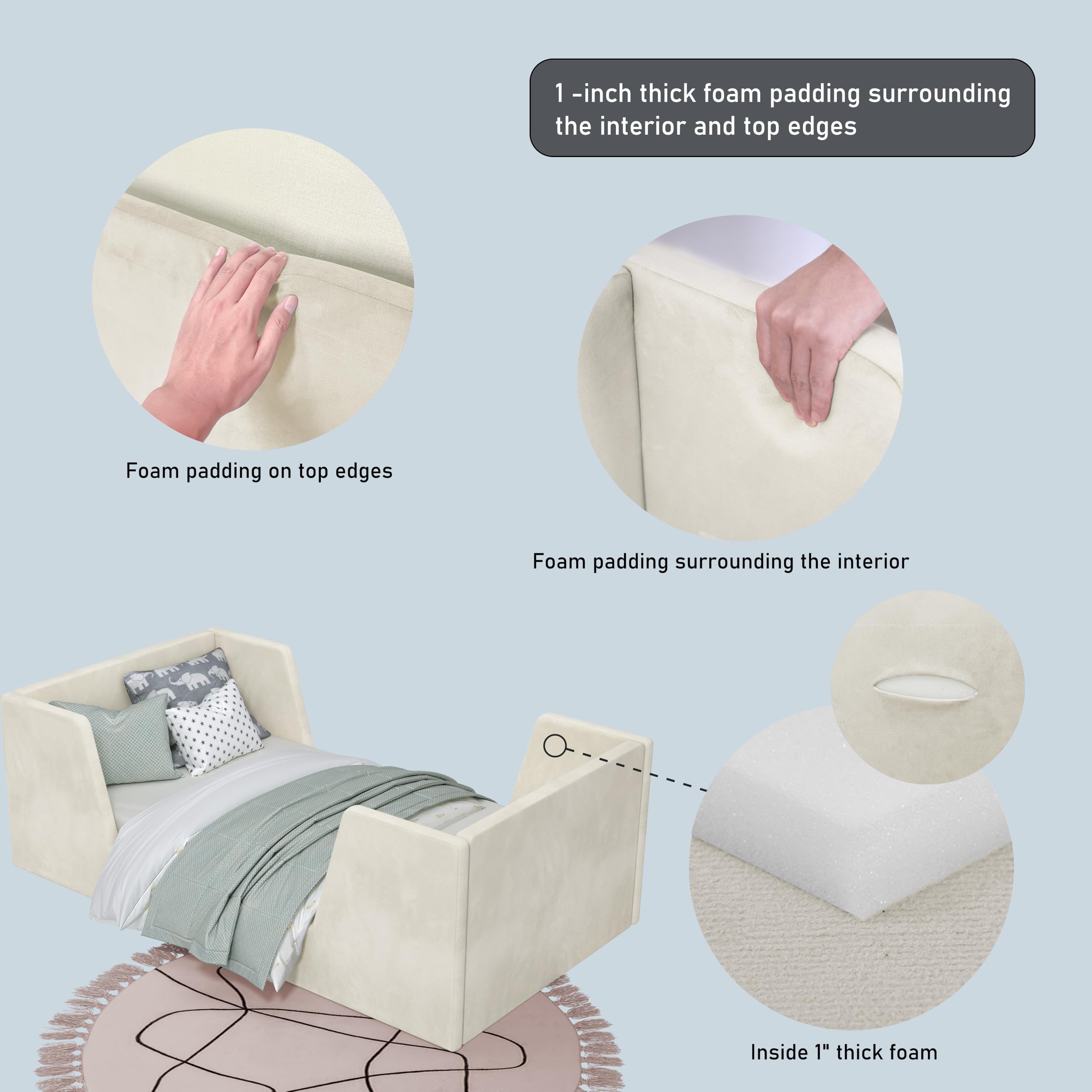 **Toddler Floor Bed with Guard Rails - Safe Kids Bed for Ages 2-6 Years - Standard Crib Mattress Compatible - Certified Fabric Toddler Bed for Boys & Girls - Perfect for Montessori Bedrooms & Small Spaces**