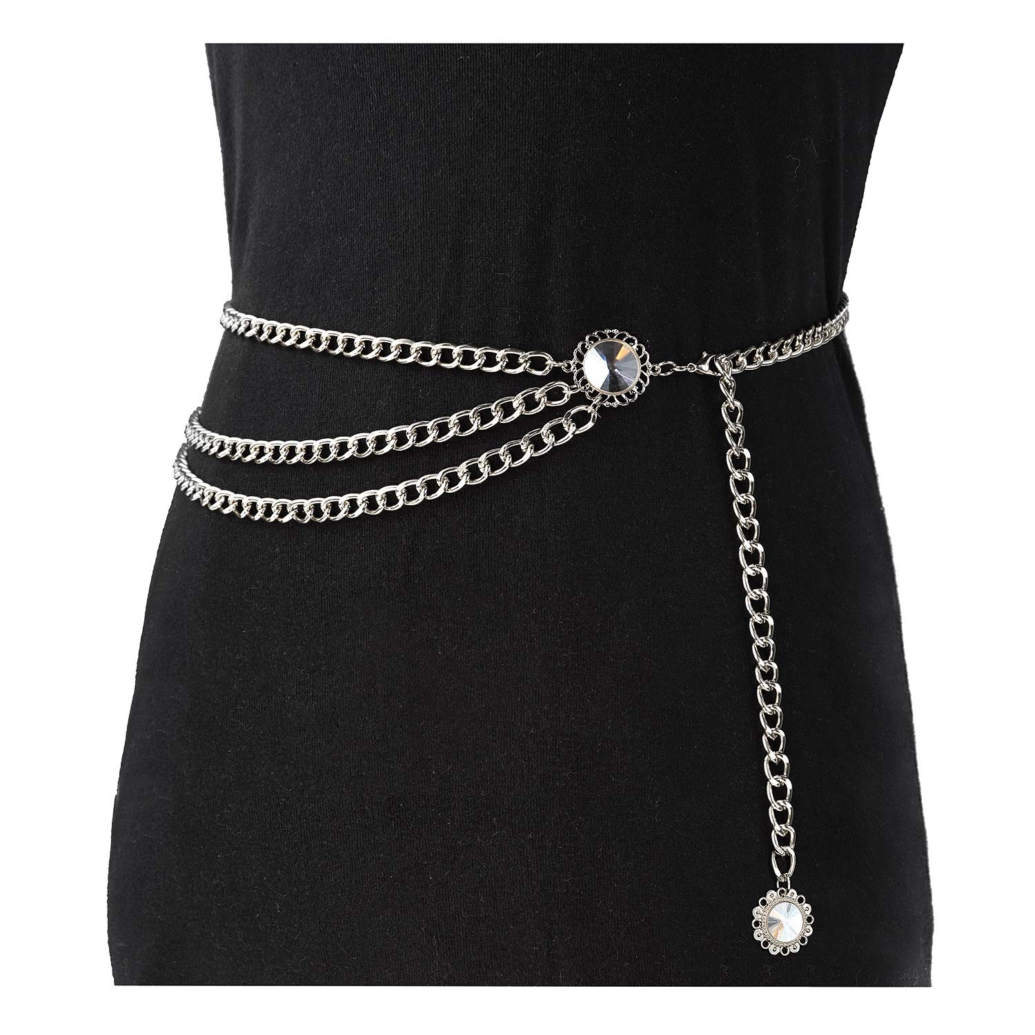 Glamorstar Women's Multilayer Metal Waist Chain Belt - Stylish Body Jewelry for Dresses, Tops & Evening Wear - Perfect for Parties, Weddings & Night Out Fashion Accessories
