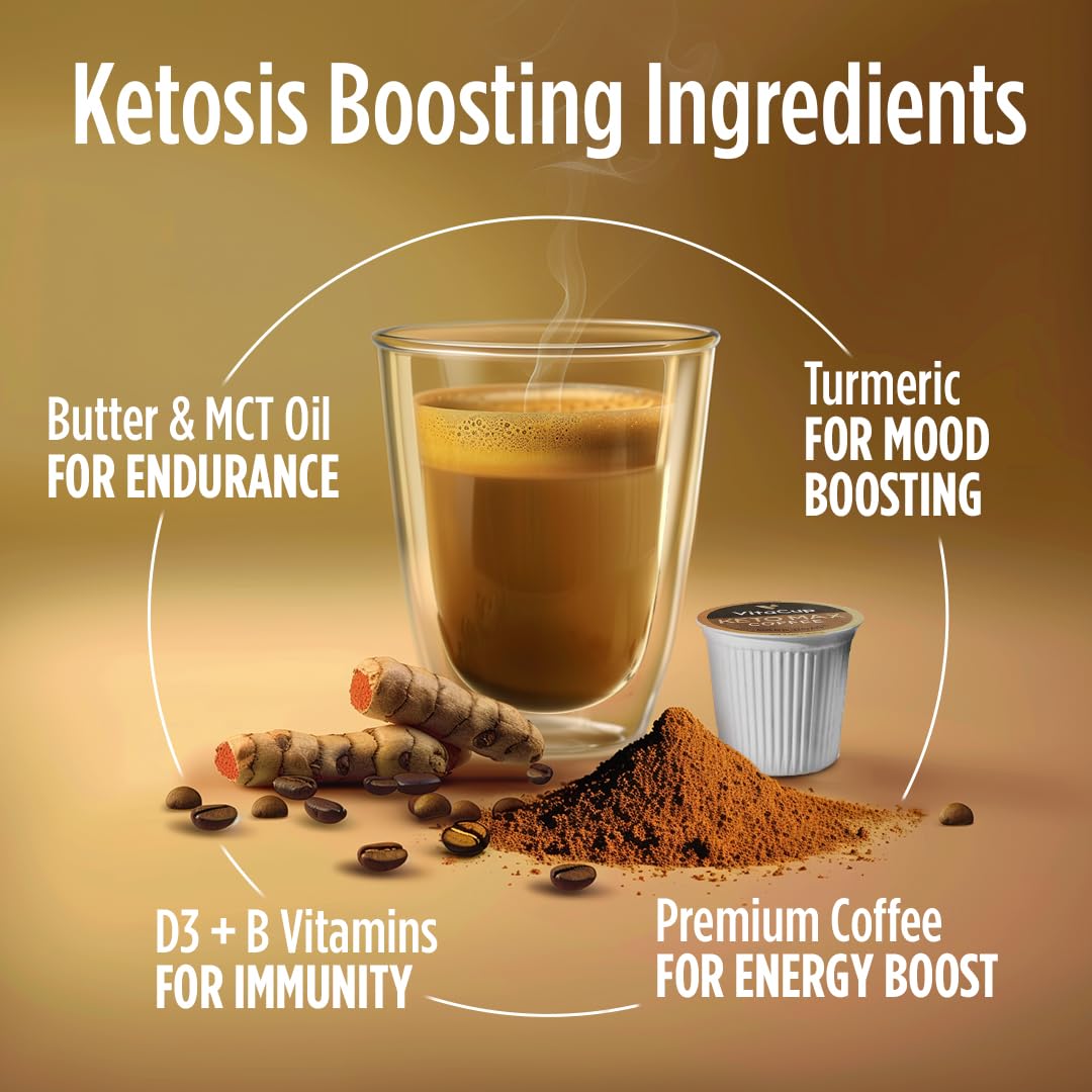 VitaCup Keto Max Dark Roast Coffee Pods with Butter, MCT Oil, Turmeric & Vitamins - 72 Recyclable Single Serve Pods for Keurig K-Cup Brewers | Boost Ketosis & Energy | Perfect for Keto Diet, Morning Routine & Office Use