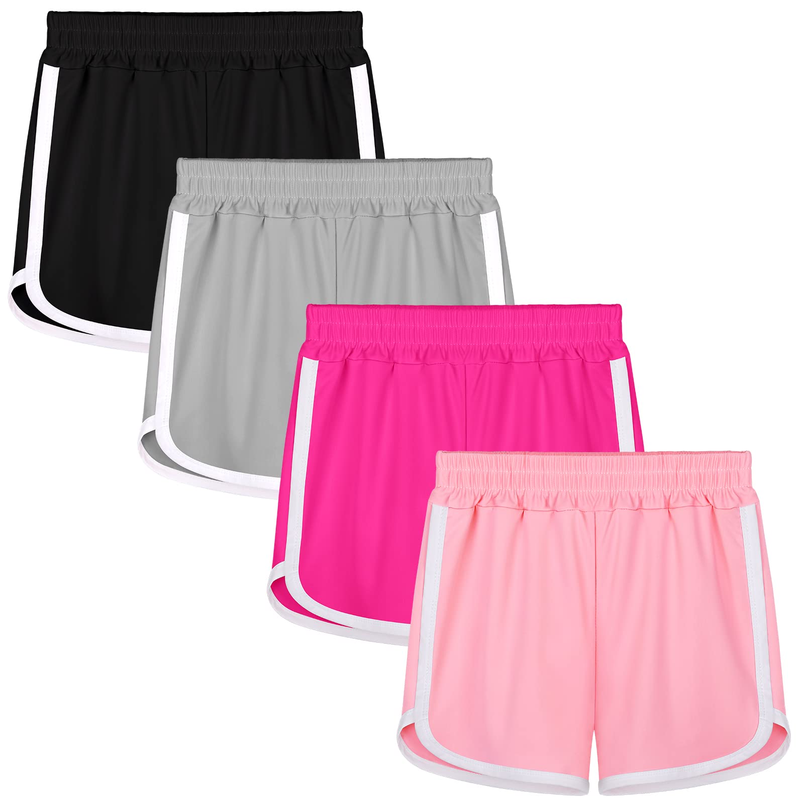 Resinta 4-Pack Girls' Quick Dry Running Shorts - Breathable Polyester Athletic Shorts for Kids, Activewear Workout Dolphin Shorts - Perfect for Sports, Gym, and Outdoor Activities