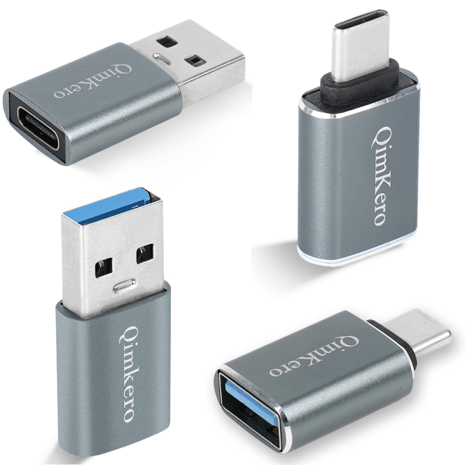 (4-Pack) USB Type C Female to USB A Male Charger Adapter & USB C Male to USB Female OTG Converter - Compatible with iPhone 16/15/14/13 Plus/Pro Max, Apple Watch 10, AirPods, iPad, Samsung Galaxy S23/S24 Ultra - Perfect for Travel, Car Charging & Device Connectivity