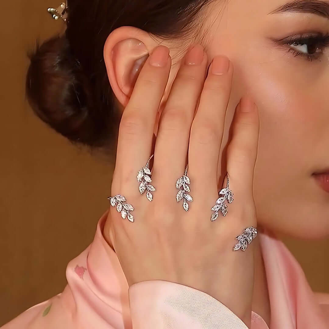 Elegant Leaf Wedding Hand Cuff Ring WJ402 - Dainty Bridal Jewelry for Wedding, Engagement & Special Occasions