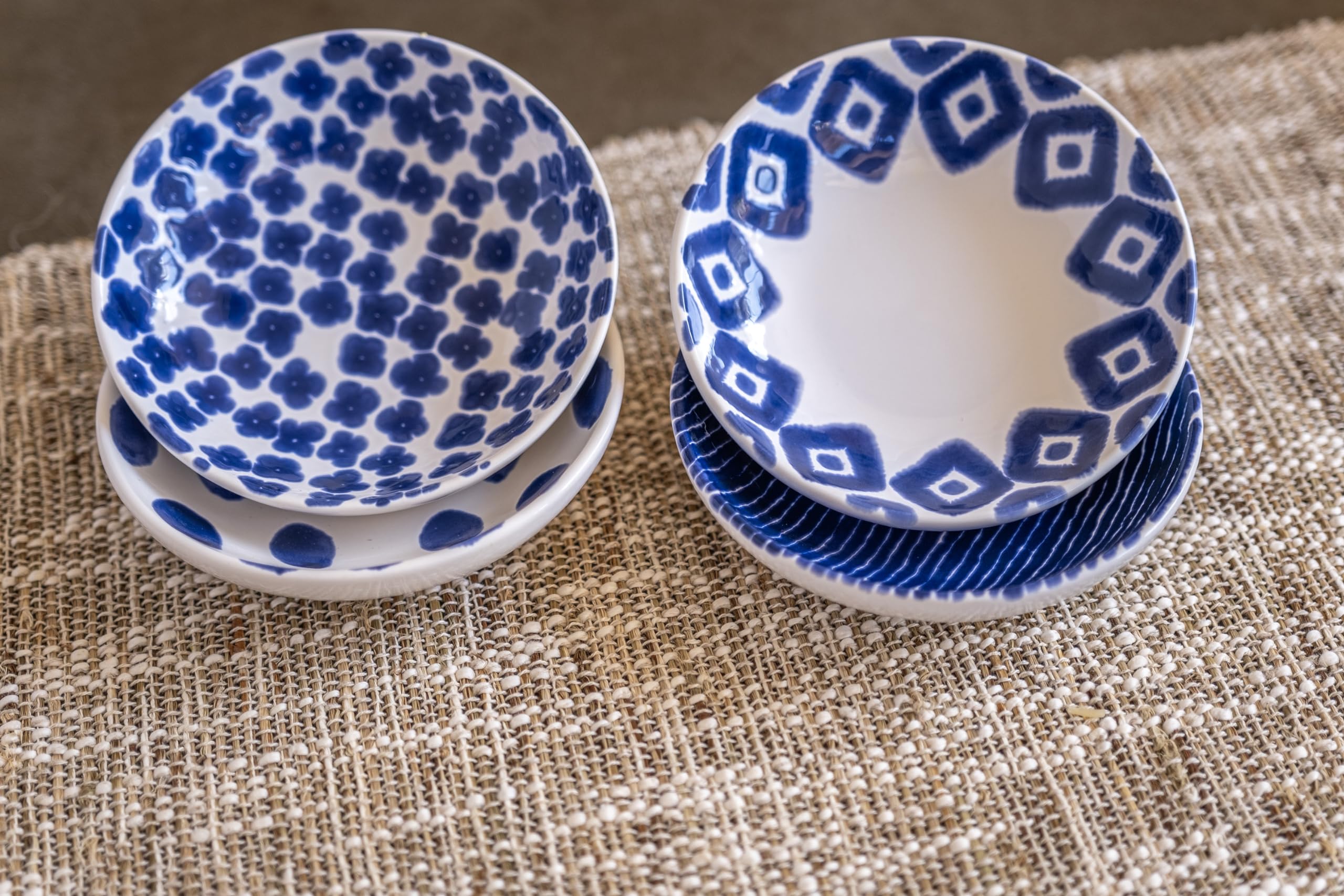 Vietri Viva Santorini Ceramic Condiment Bowls Set of 4 - 5.75 Inch Blue Handmade Italian Sauce & Spice Dishes for Dips, Nuts, Snacks - Perfect for Entertaining, Dinner Parties & Mediterranean Style Dining