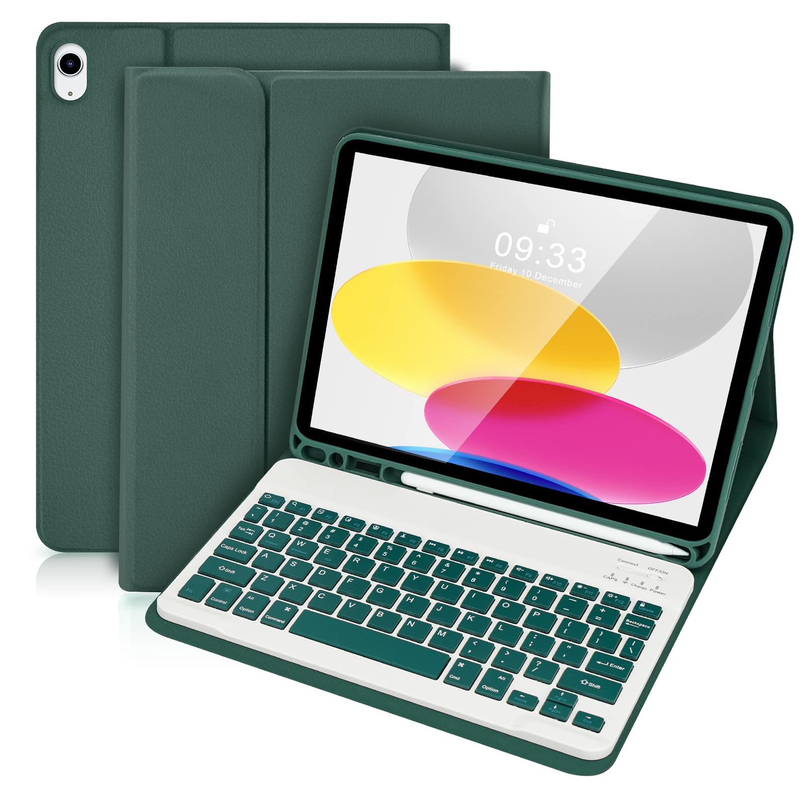 Soppy Slim Keyboard Case for iPad 10th Generation (2022) - Detachable Wireless Bluetooth Keyboard with Apple Pencil Holder - Lightweight Protective Cover for Work, Study & Travel