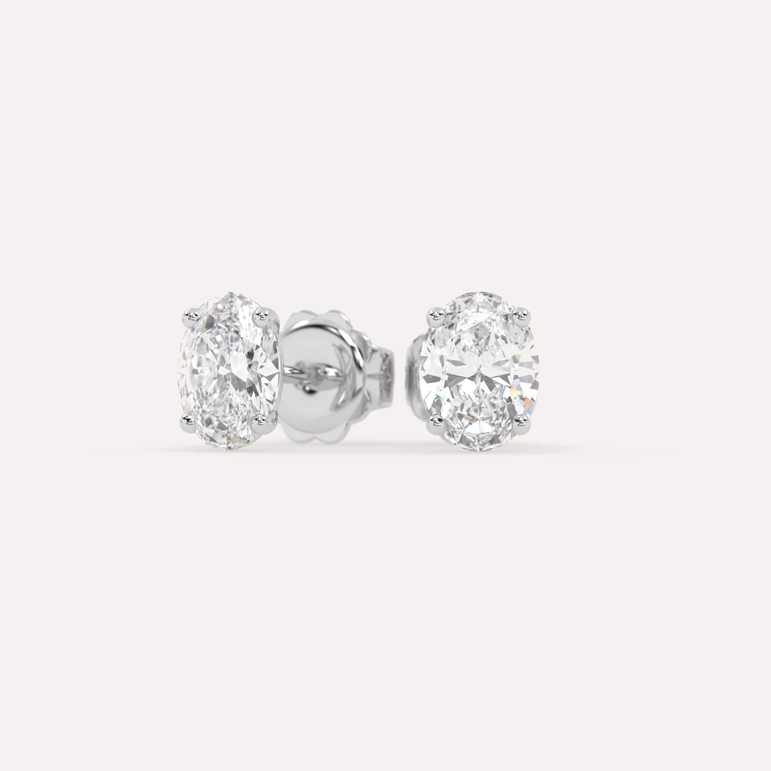 2 Carat Oval Diamond Stud Earrings - 14K White Gold Dangle Earrings for Women | Perfect for Weddings, Anniversaries & Special Occasions