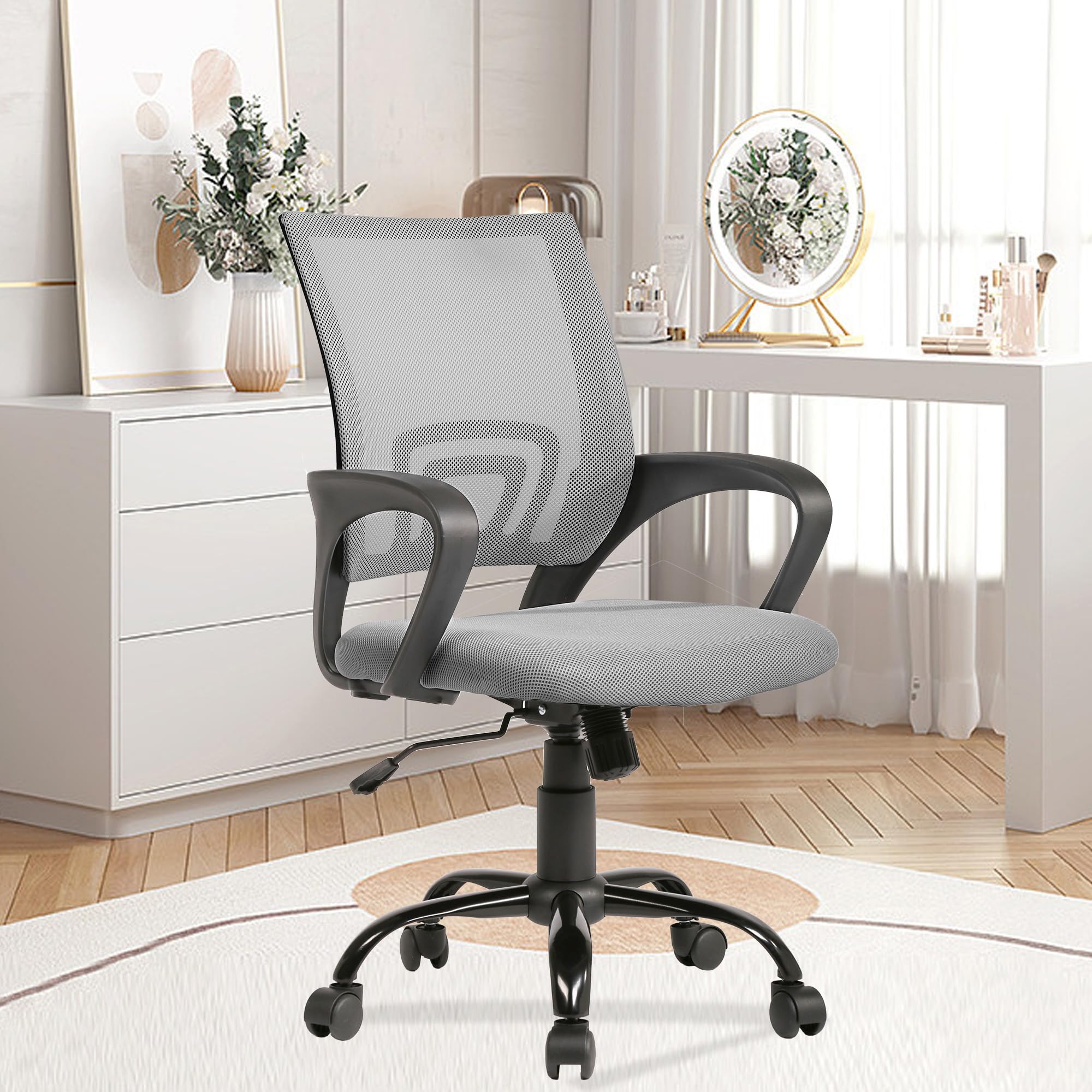 Ergonomic Office Chair with Lumbar Support - Adjustable Mid Back Computer Desk Chair, Rolling Swivel Task Chair for Home Office - Comfortable & Affordable (Grey) | Perfect for Remote Work, Gaming, and Long Hours at Your Workspace