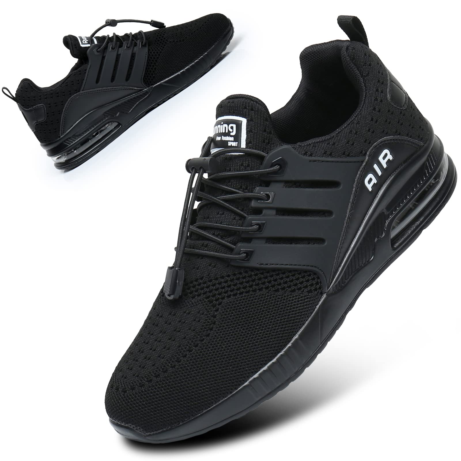 BOGOVER Women's Lightweight Air Running Shoes - Breathable Gym Jogging Tennis Sneakers with Air Cushion, Slip-On No Tie Design (All Black, Size 9) | Perfect for Running, Workouts & Casual Wear