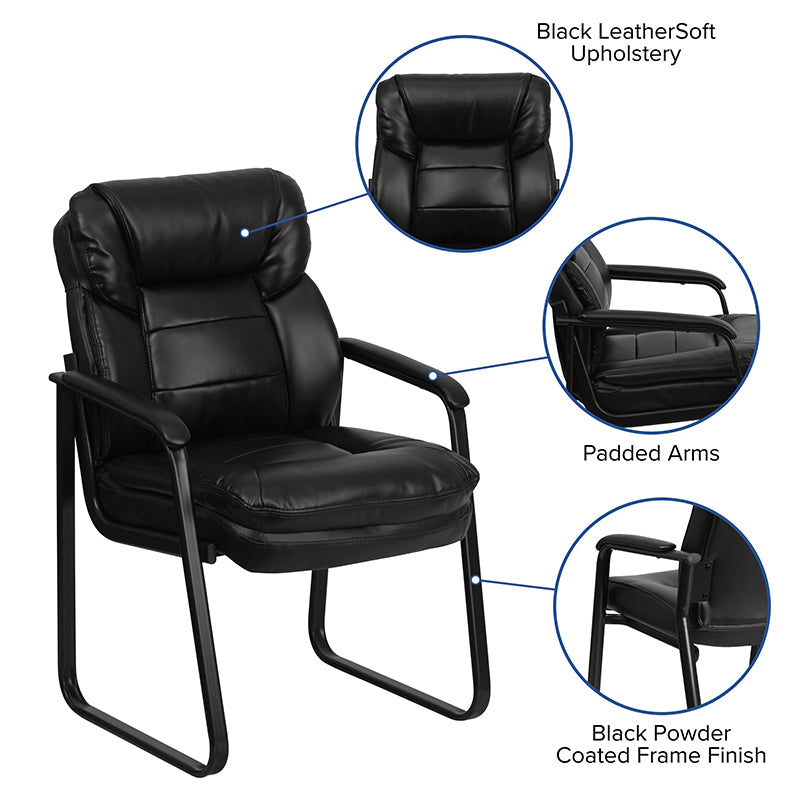 Premium FLASH Isla Black Leather Executive Office Chair - Ergonomic Lumbar Support & Sled Base - Perfect for Reception Areas, Conference Rooms & Home Offices