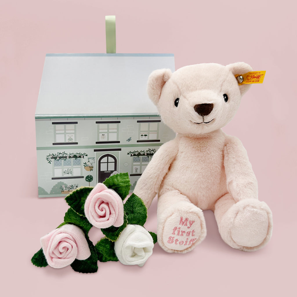 Steiff Newborn Baby Gift Box - Pink Plush Teddy Bear for Infants | Perfect First Birthday, Christening & Baby Shower Present
