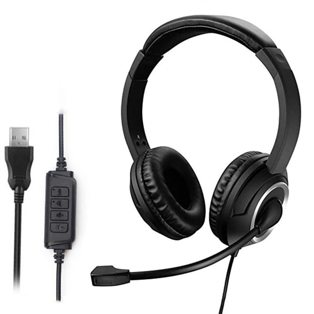 SOFORFREEM USB Wired Headset with Noise Cancelling Microphone - Over-Ear Call Center Headphones for PC, Laptop, Gaming & Office Work - Perfect for Customer Service, Online Meetings & Long Work Sessions