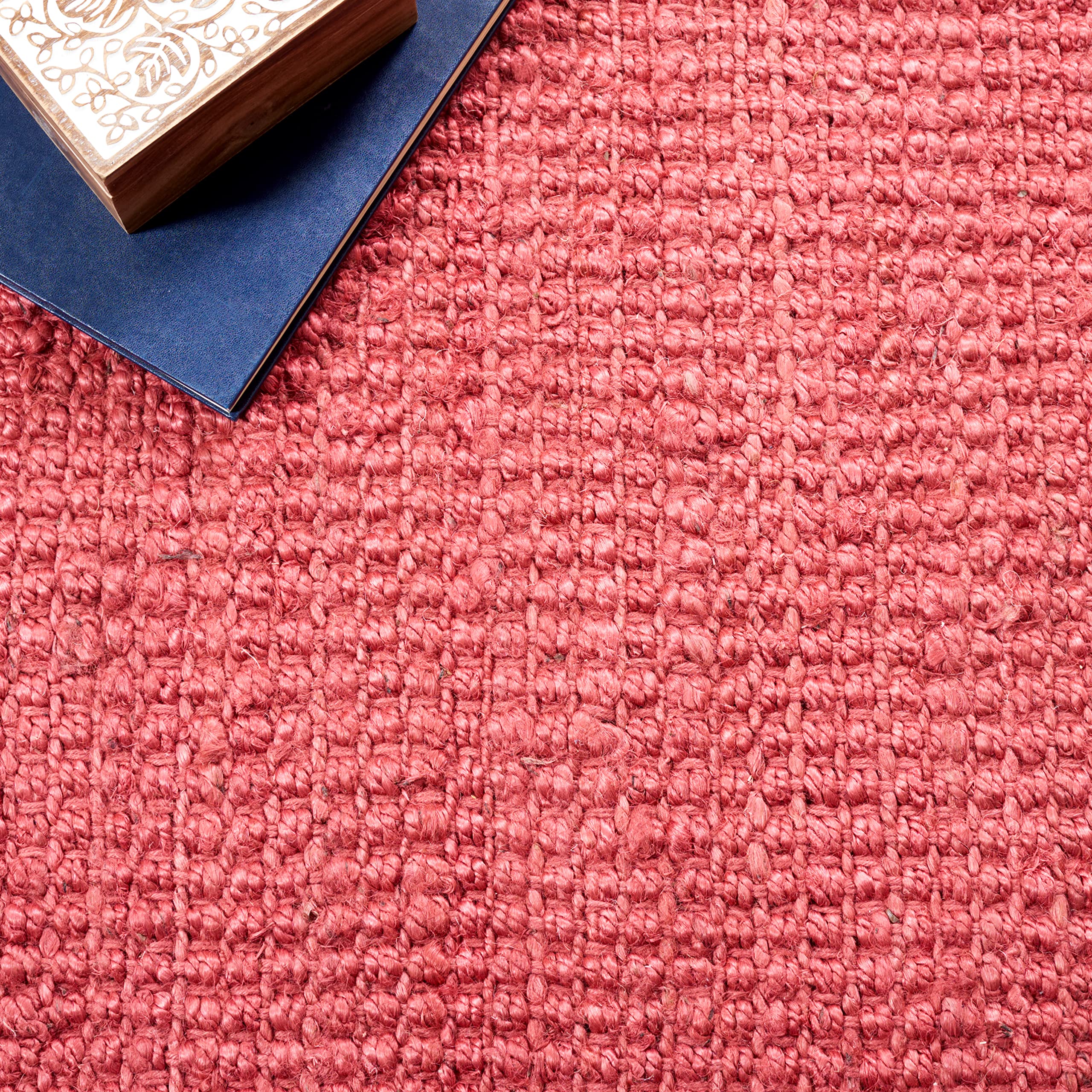 SAFAVIEH Natural Fiber Collection 7' Square Red NF730D Handmade Farmhouse Premium Jute Area Rug - Perfect for Living Room, Bedroom & Boho Home Decor