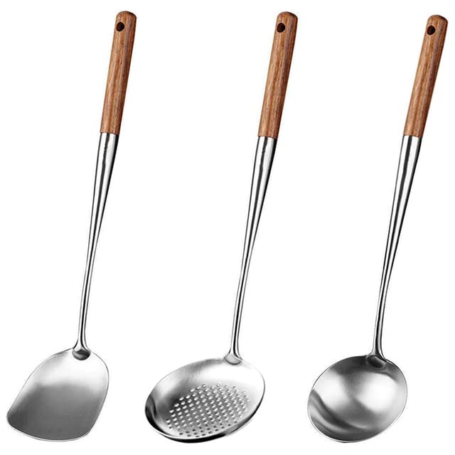 304 Stainless Steel Wok Spatula and Skimmer Ladle Set - 17 Inch Professional Cooking Utensils for Stir Frying, Flipping & Serving - Perfect for Asian Cuisine, Home Kitchen & Restaurant Use