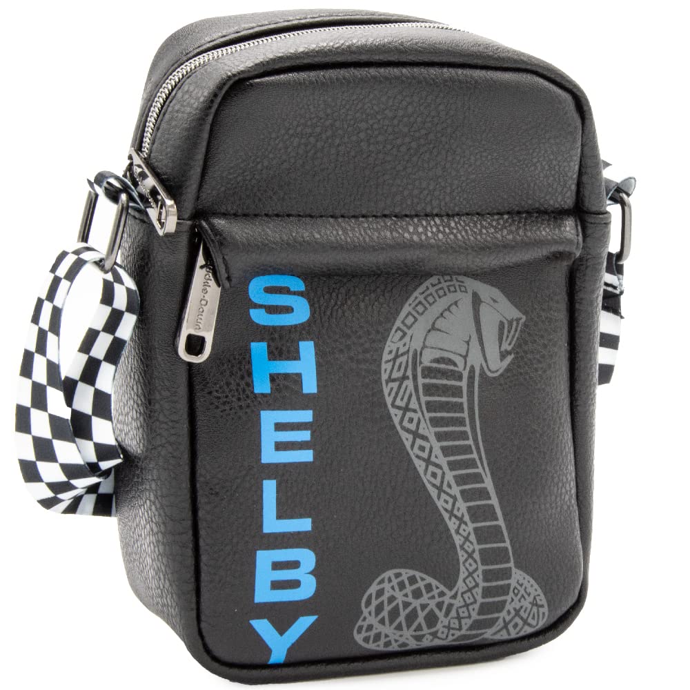 Carroll Shelby Vegan Leather Crossbody Bag - Super Cobra & Text Design - Stylish & Durable for Daily Use, Travel & Casual Outings