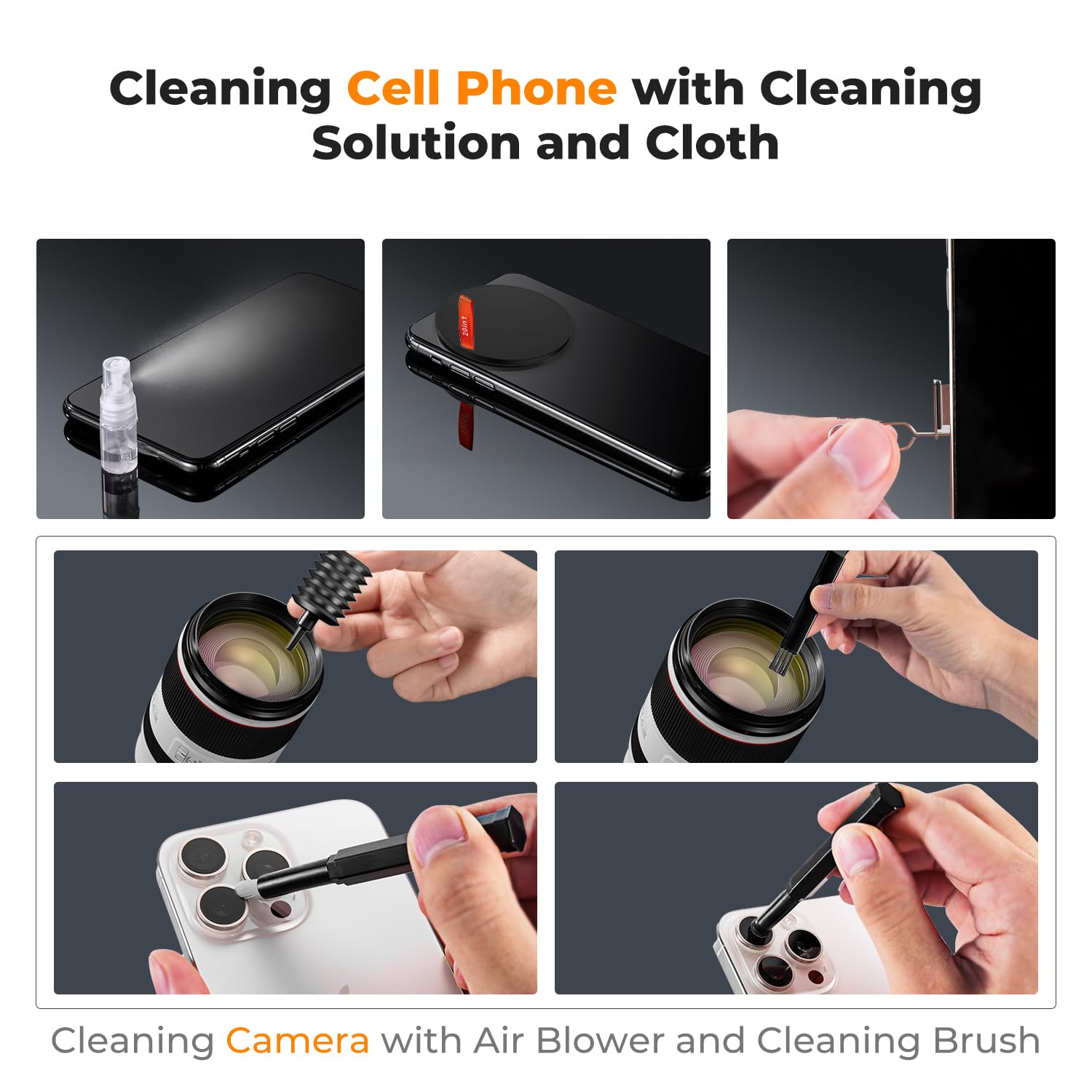 K&F Concept 20-in-1 Keyboard Cleaning Kit - Professional Laptop & Electronic Device Cleaner for iPhone, AirPods, MacBook, iPad, Camera, PC Monitor, Earbuds, TV & Tablet Screens - Perfect for Home, Office & Travel Use