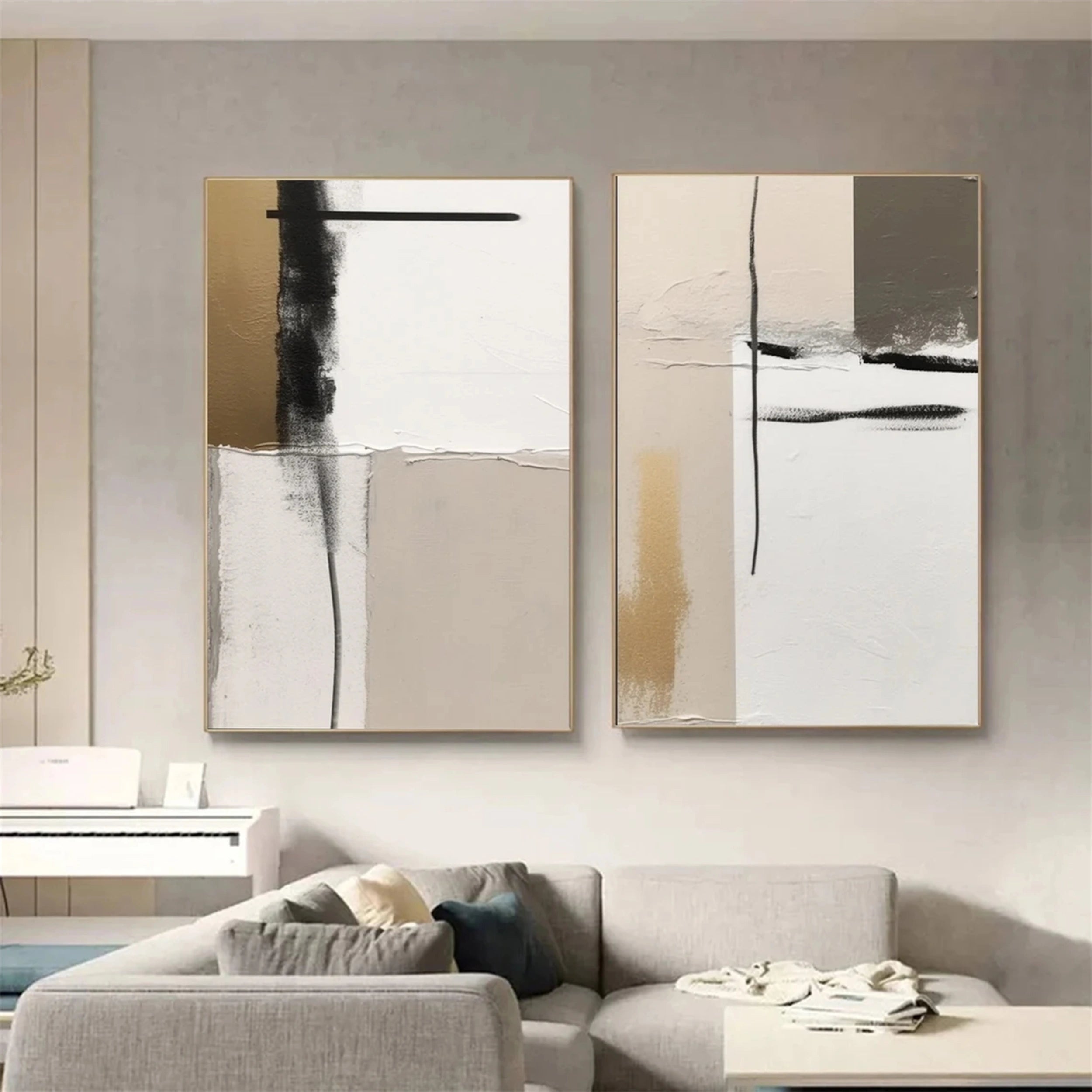 Abstract Painting Set of 2 - Modern Wall Art Decor for Living Room, Bedroom & Office | #AB 093 | Handmade Canvas Artwork for Home & Office Interior Design