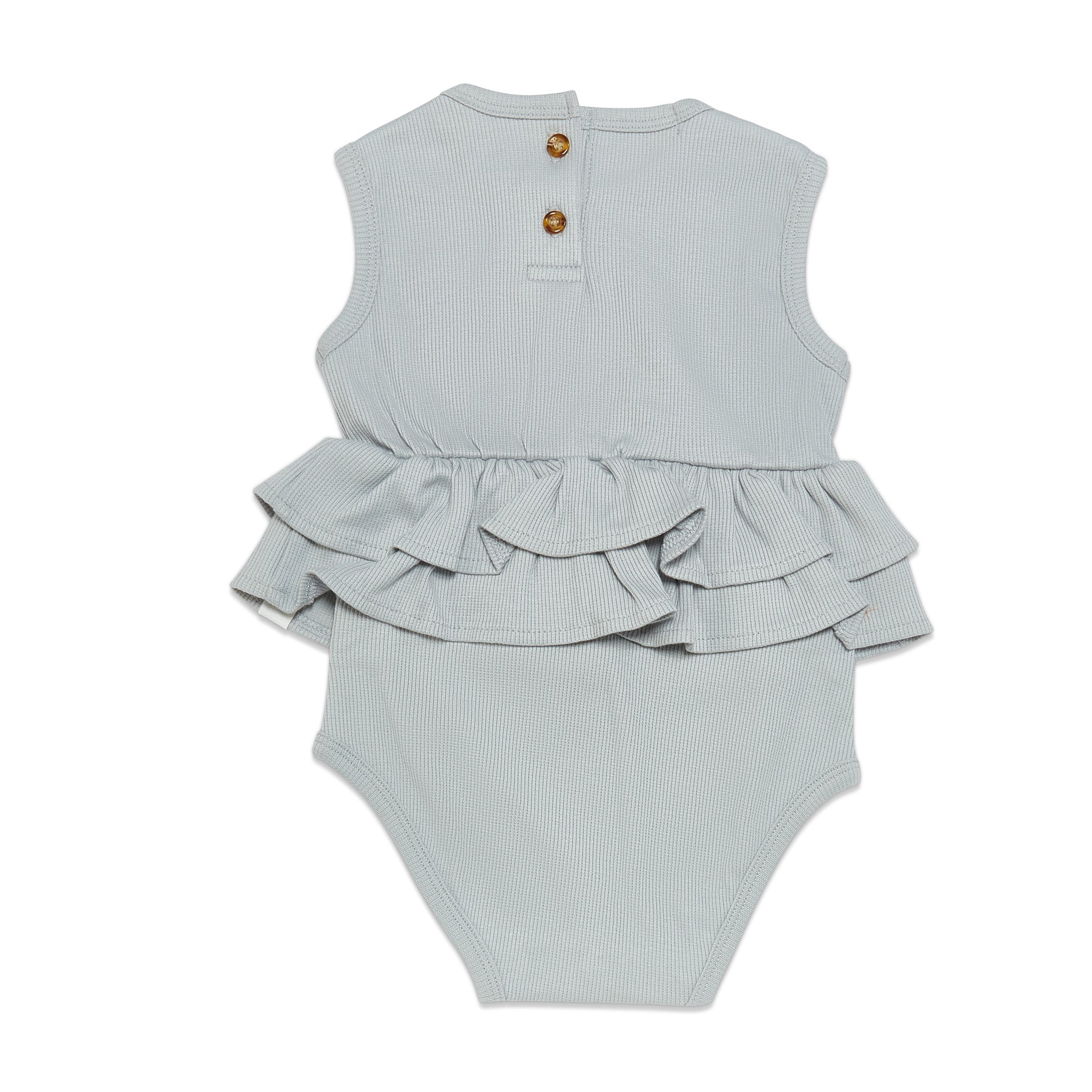 Organic Cotton Ruffle Waist Romper for Baby Girls - Pearl Blue | Soft & Comfortable One-Piece Outfit | Perfect for Playtime, Photo Shoots & Special Occasions