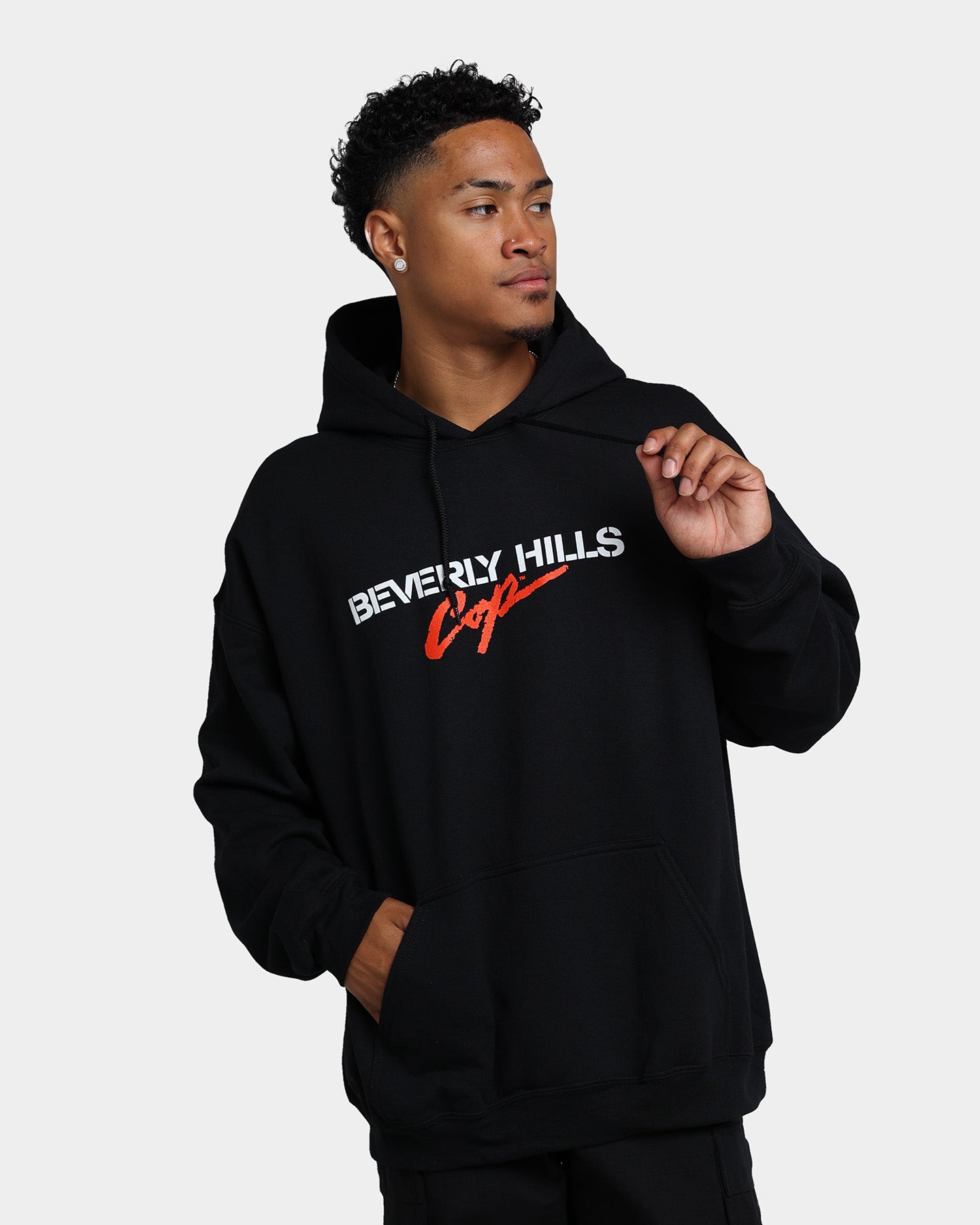 American Thrift Beverly Hills Cop Logo Hoodie Black - Vintage Movie Inspired Pullover for Casual Wear & Street Style