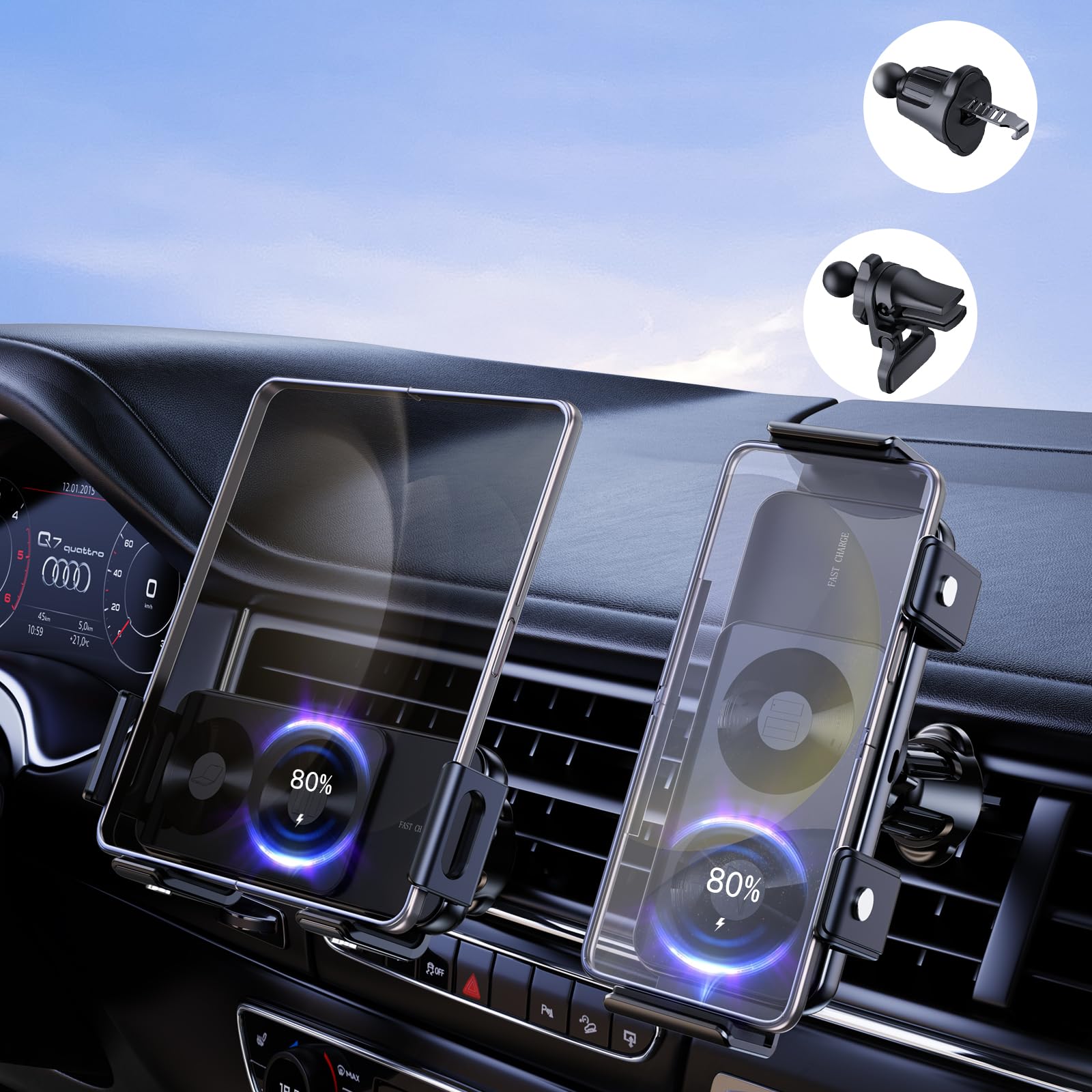 Wireless Car Charger for Samsung Z Fold 5/4/3/2 & Z Flip 5/4, iPhone 15/14/13, Google Pixel 8 Pro - Auto Clamping & Rotating Sensors, 7.5W-15W Fast Charging - Perfect for Commuting, Road Trips & Hands-Free Driving