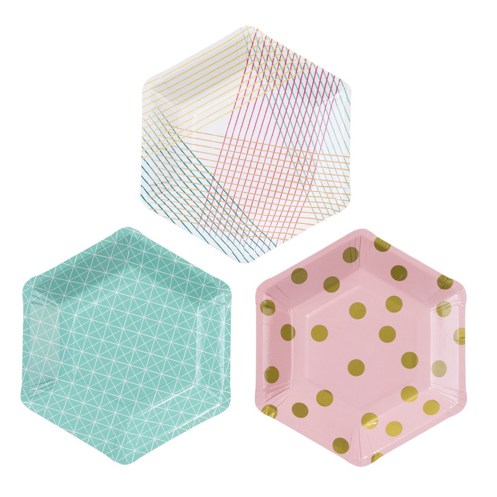 Stylish Hexagonal Party Plates - Set of 12 Colorful Disposable Plates for Birthday Celebrations, Baby Showers & Special Events - Elegant Tableware for Festive Occasions