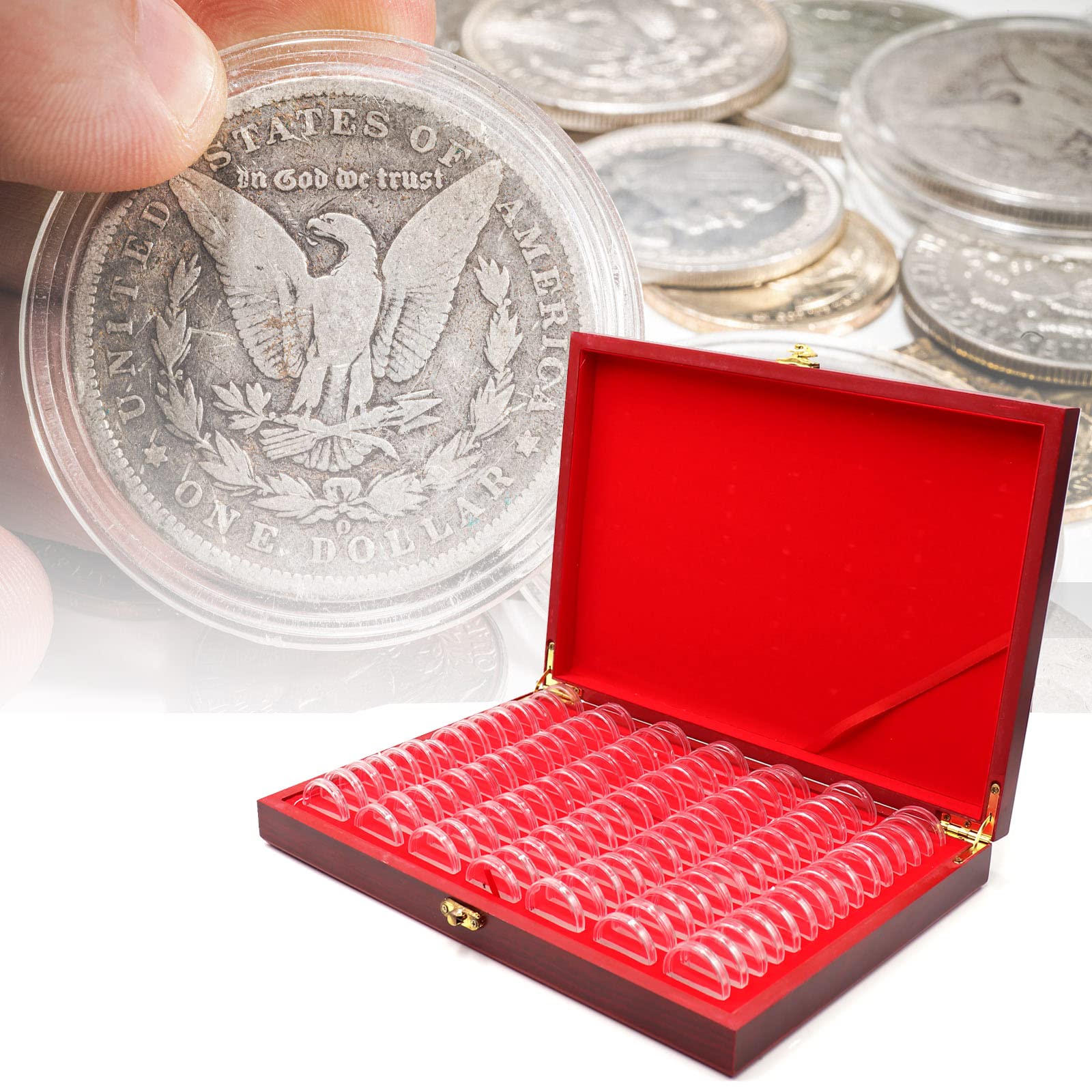 100-Piece 30mm Wooden Coin Capsule Holder Case - Lockable Coin Collection & Display Storage Box for 25mm/27mm/30mm Commemorative Coins - Perfect for Collectors, Numismatists & Coin Enthusiasts (Home Display, Safe Storage, Gift Packaging)