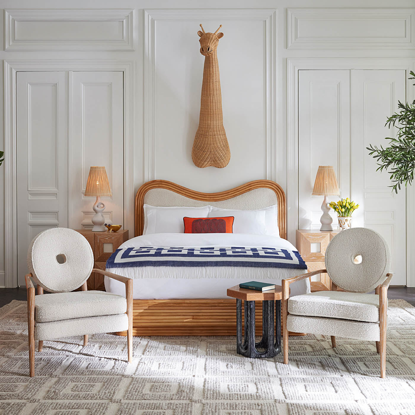 Riviera Wave Bed - Modern Boho Platform Bed Frame with Wooden Slats - Perfect for Bedroom, Guest Room, and Vacation Home Decor